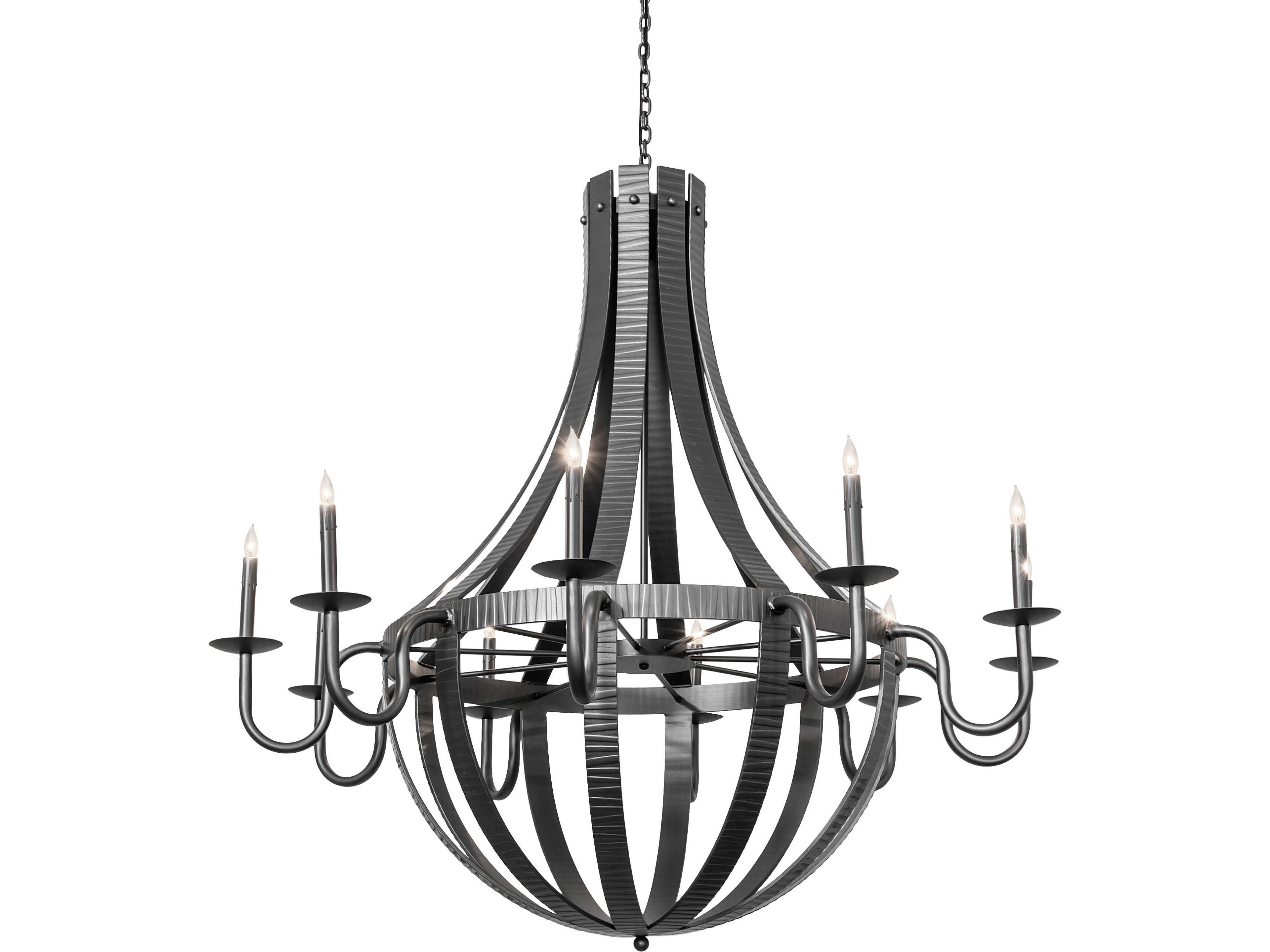 Barrel Stave 10-Light Wrought Iron Steel Traditional Candelabra Chandelier