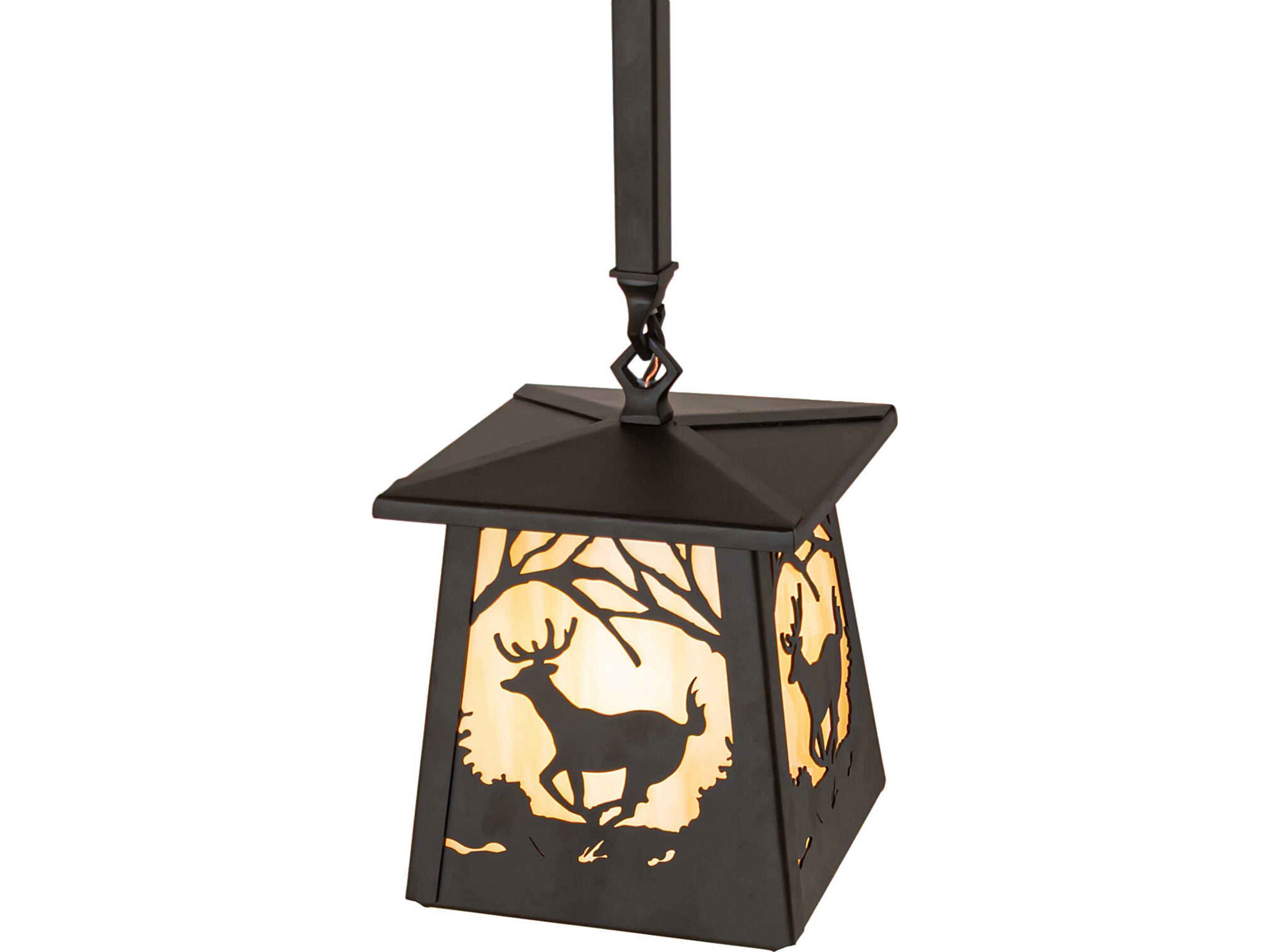 Meyda Deer At Dawn at 1-Light Beige Art Glass Bronze Traditional Geometric Mini Pendant