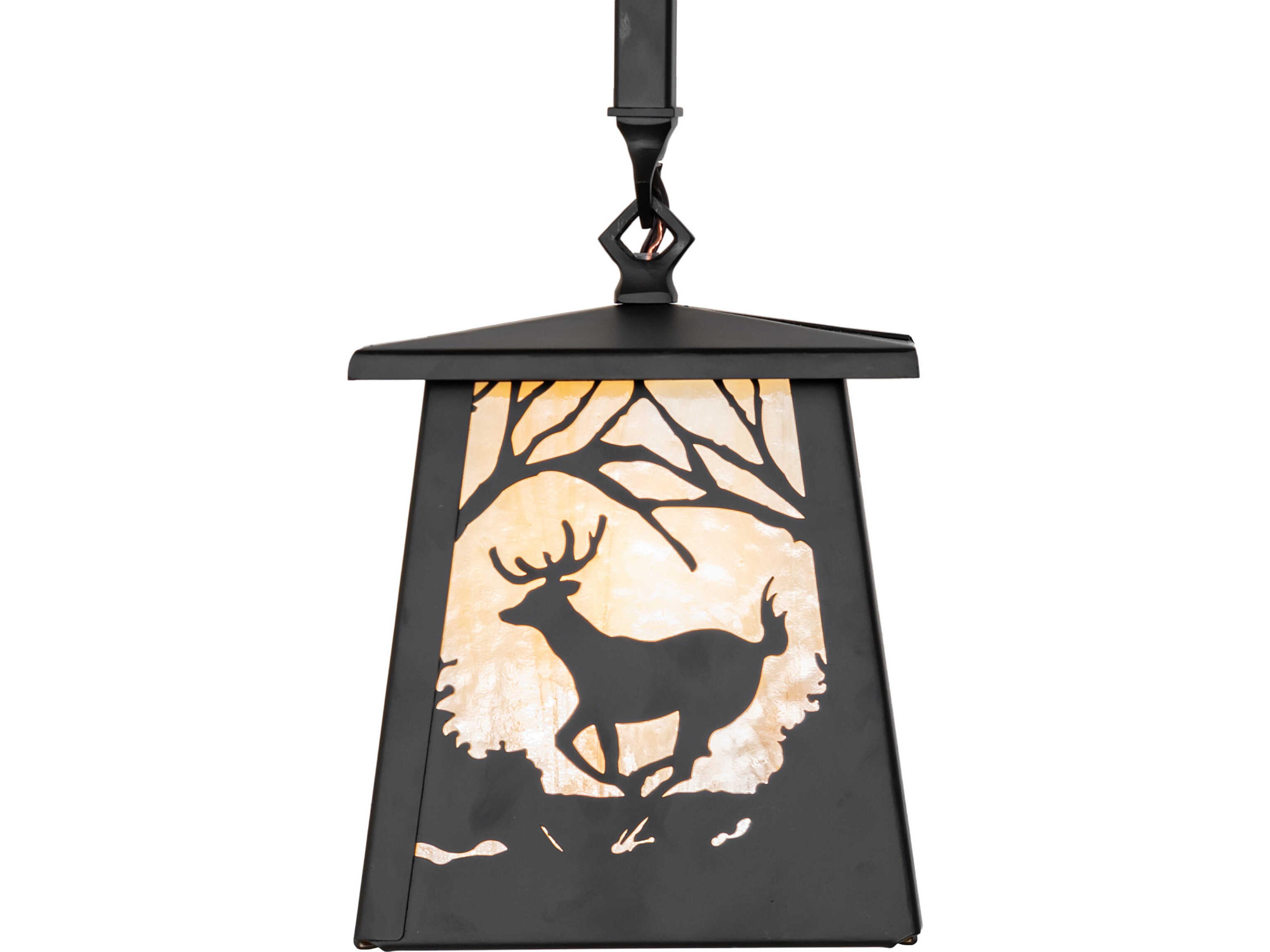 Meyda Deer At Dawn at 1-Light Beige Art Glass Bronze Traditional Geometric Mini Pendant