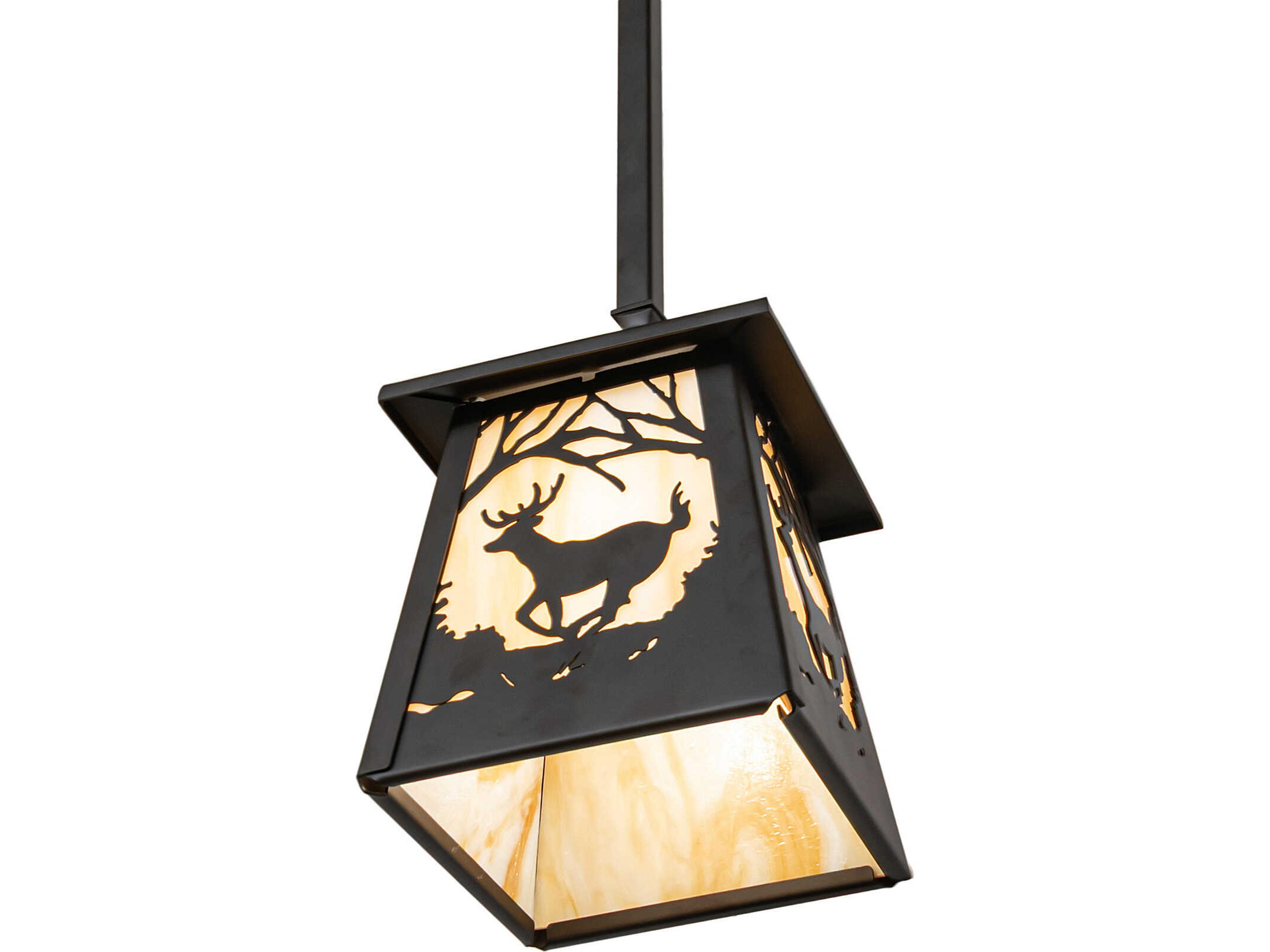 Meyda Deer At Dawn at 1-Light Beige Art Glass Bronze Traditional Geometric Mini Pendant