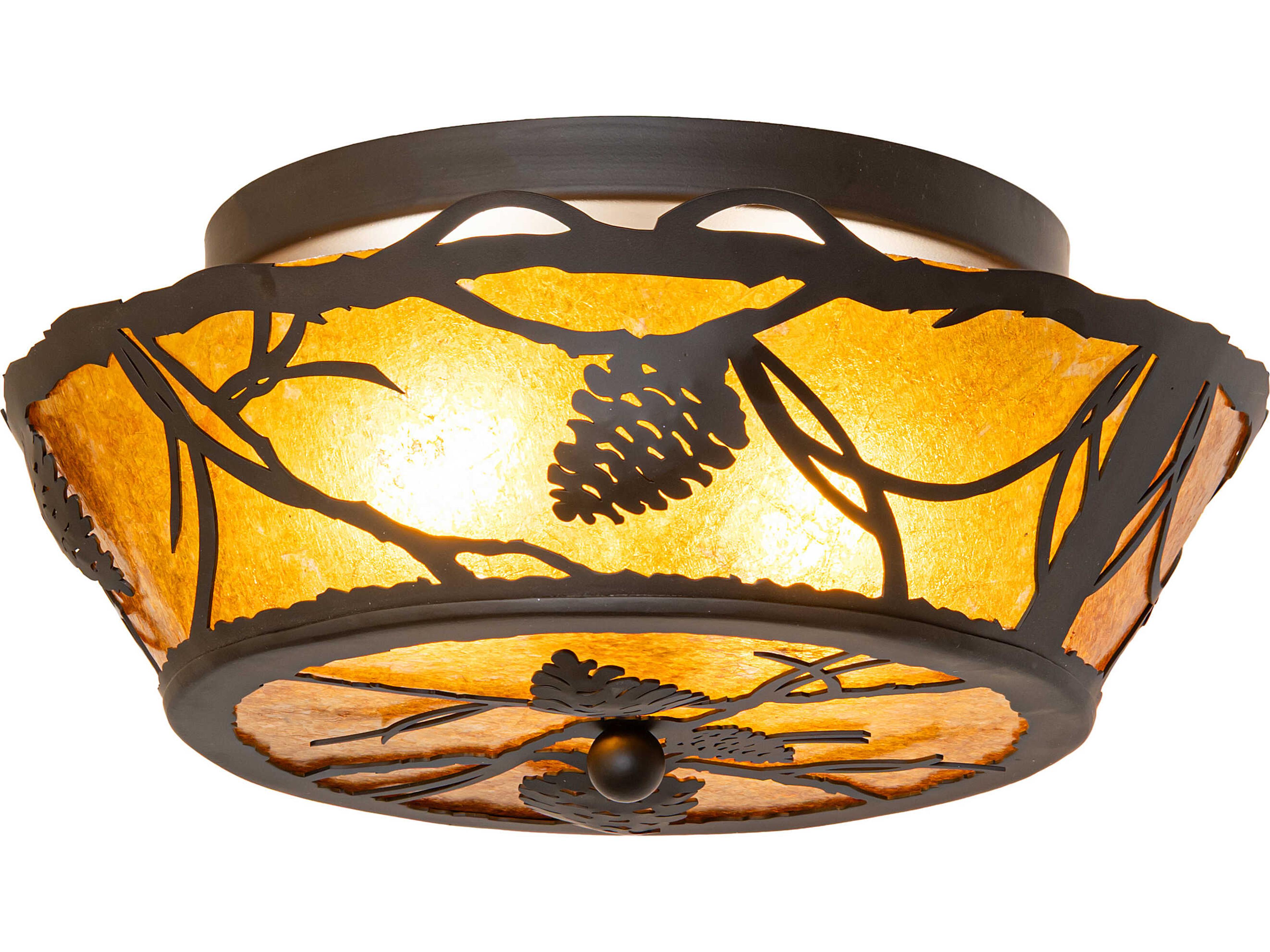 Whispering Pines 2-Light Amber Mica Bronze Traditional Flush Mount