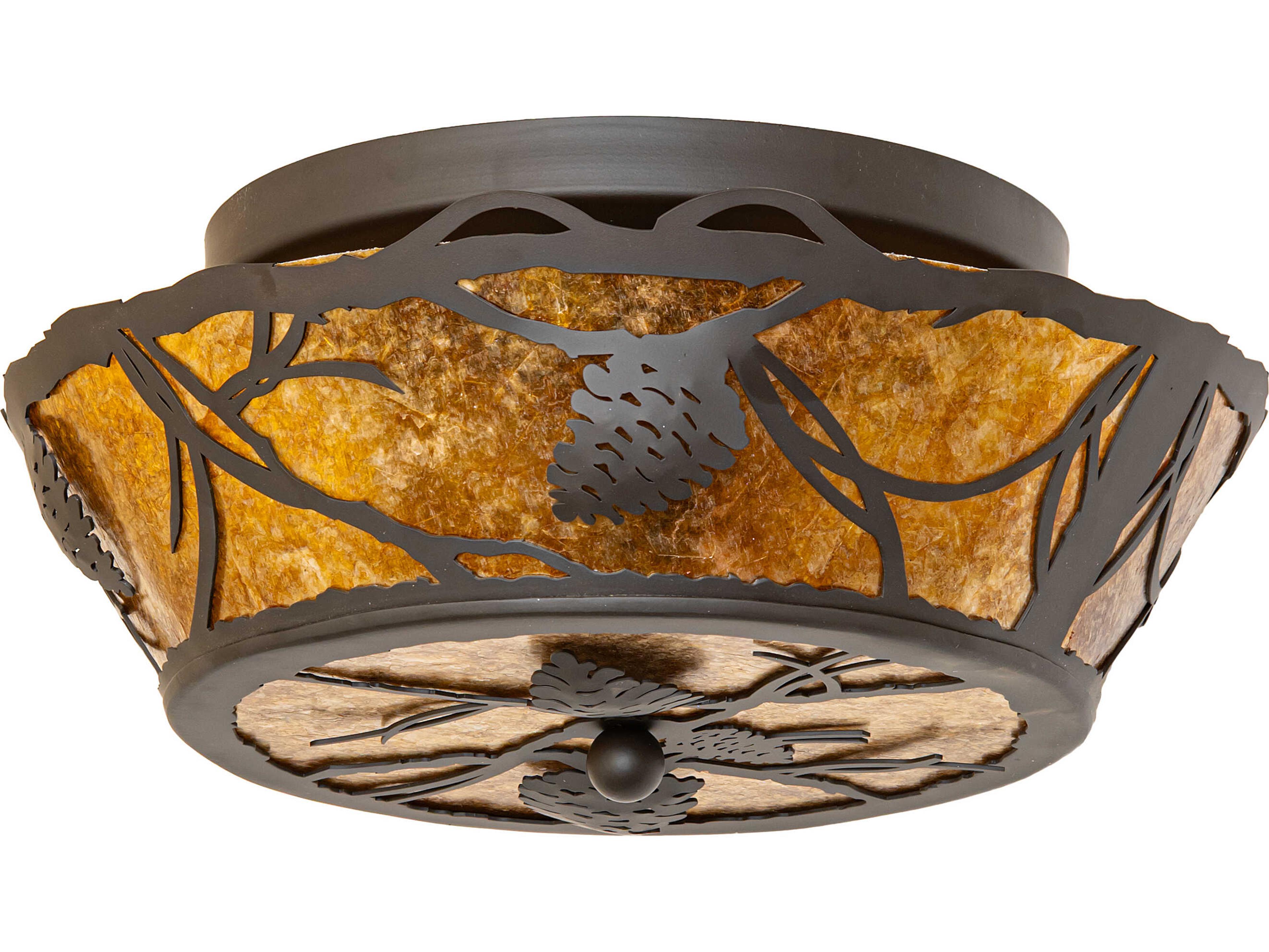 Meyda Whispering Pines 2-Light Amber Mica Bronze Traditional Flush Mount