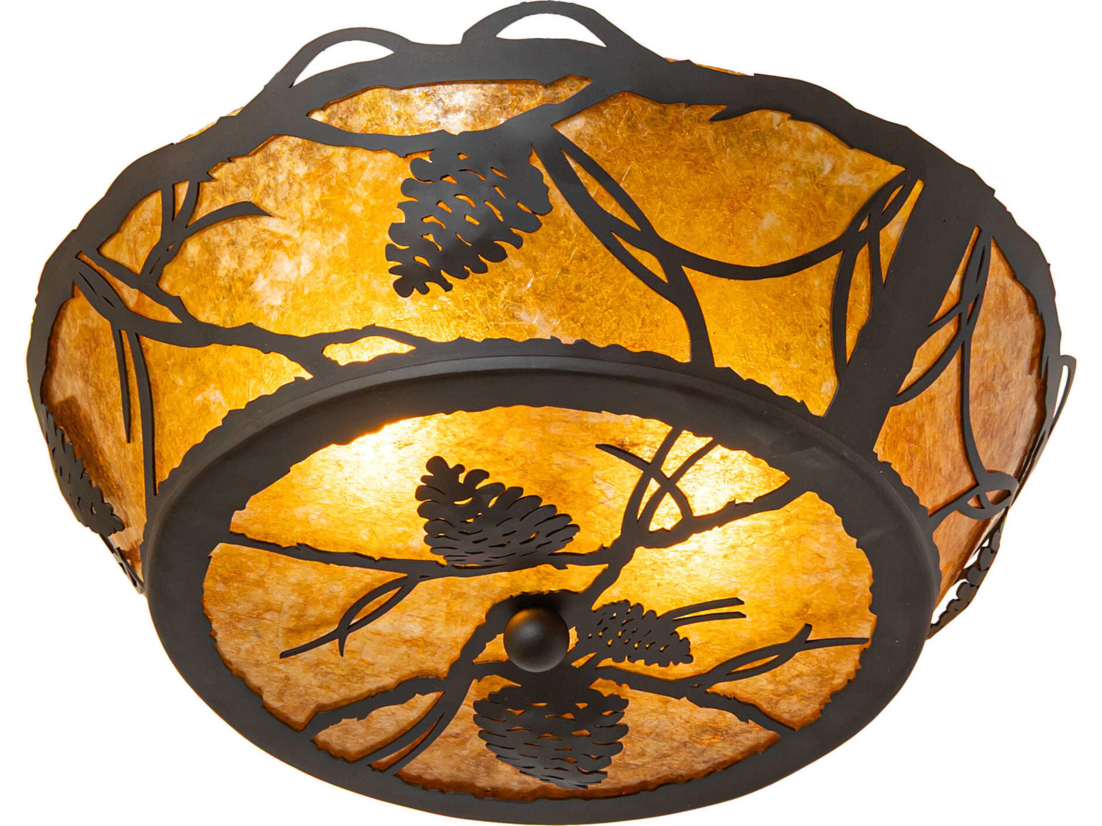 Meyda Whispering Pines 2-Light Amber Mica Bronze Traditional Flush Mount