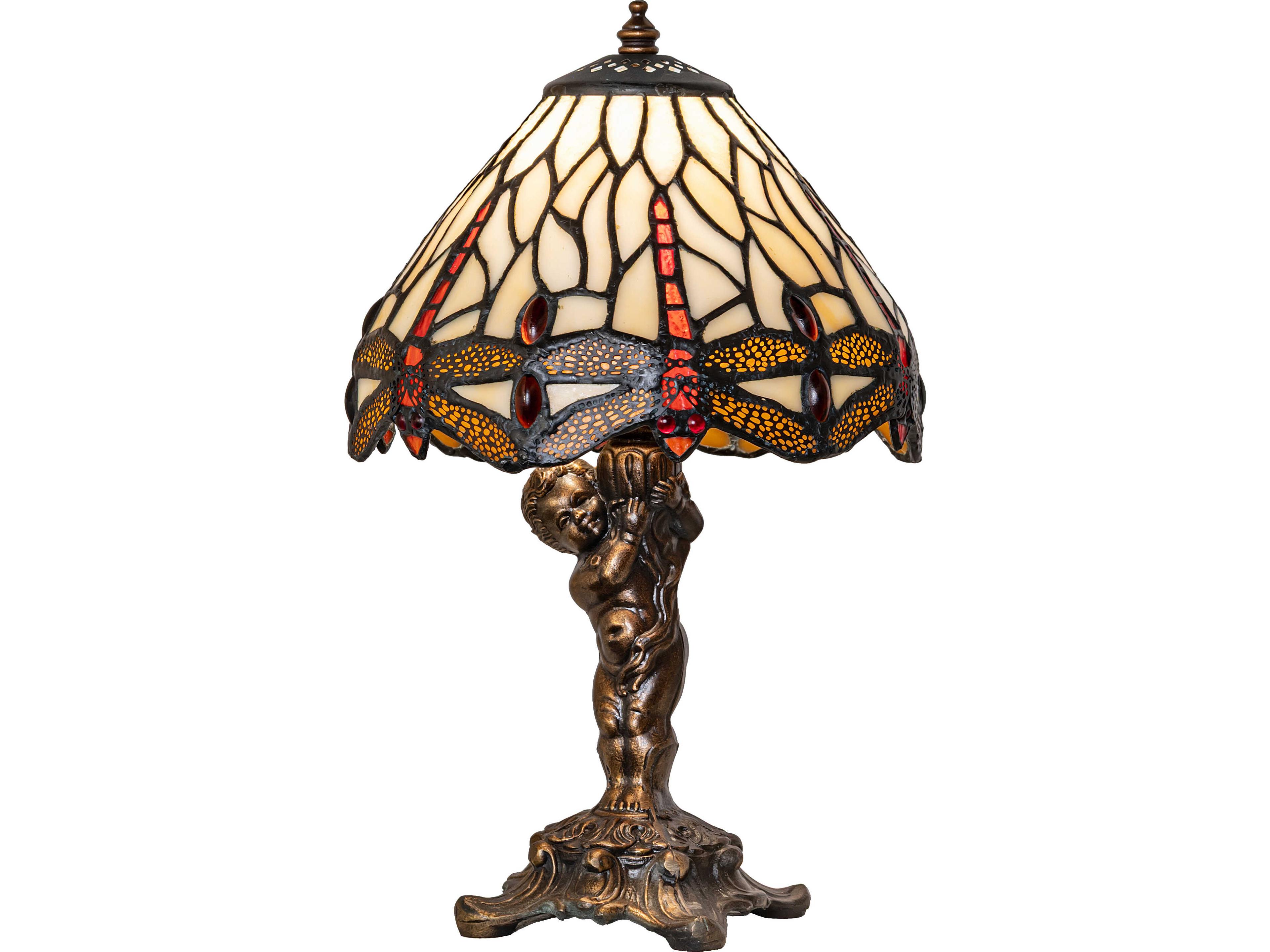Tiffany Hanging Head Dragonfly Bronze Traditional Table Lamp