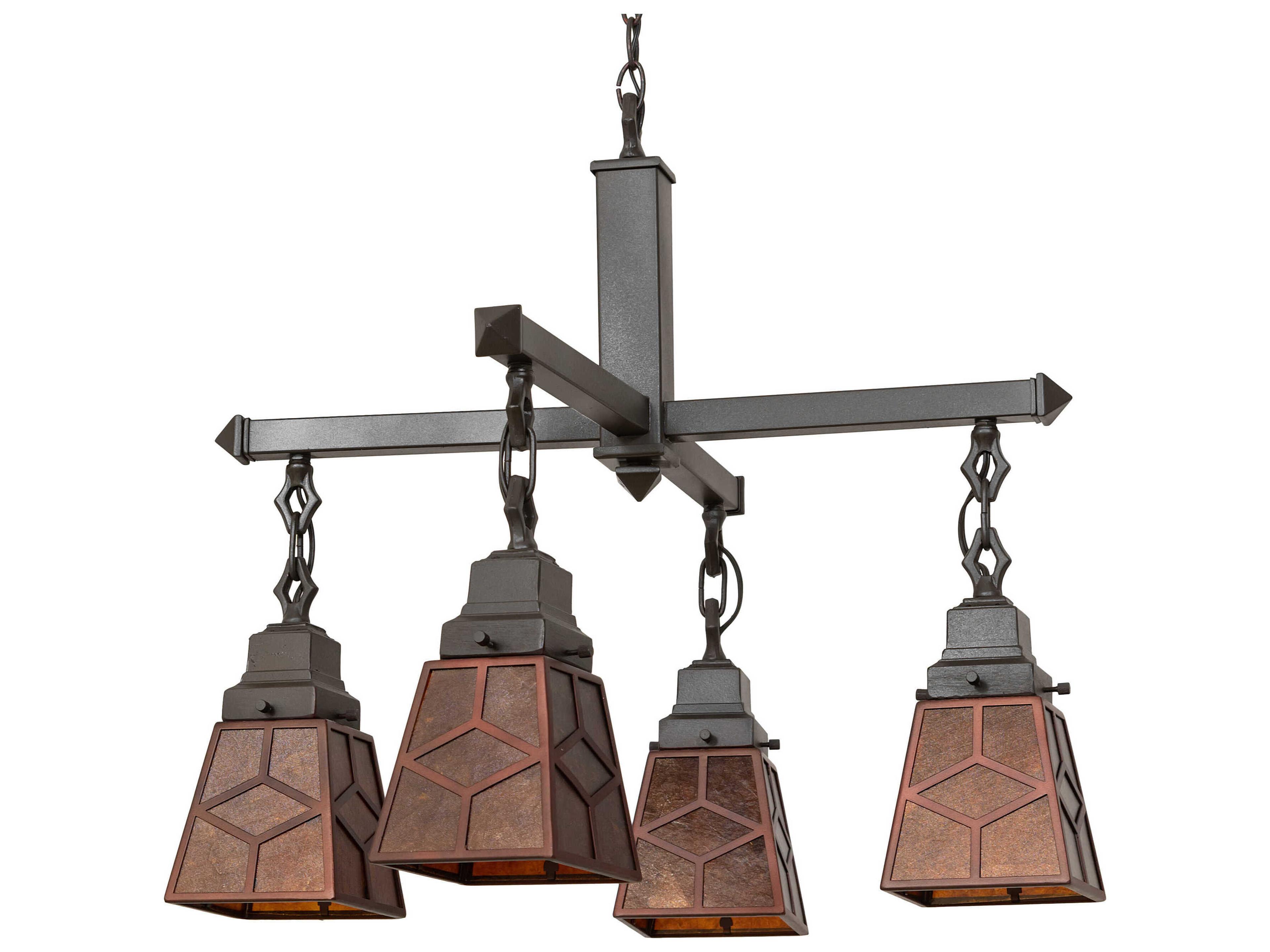 Meyda Bungalow 4-Light Mahogany Bronze Glass Lantern Chandelier