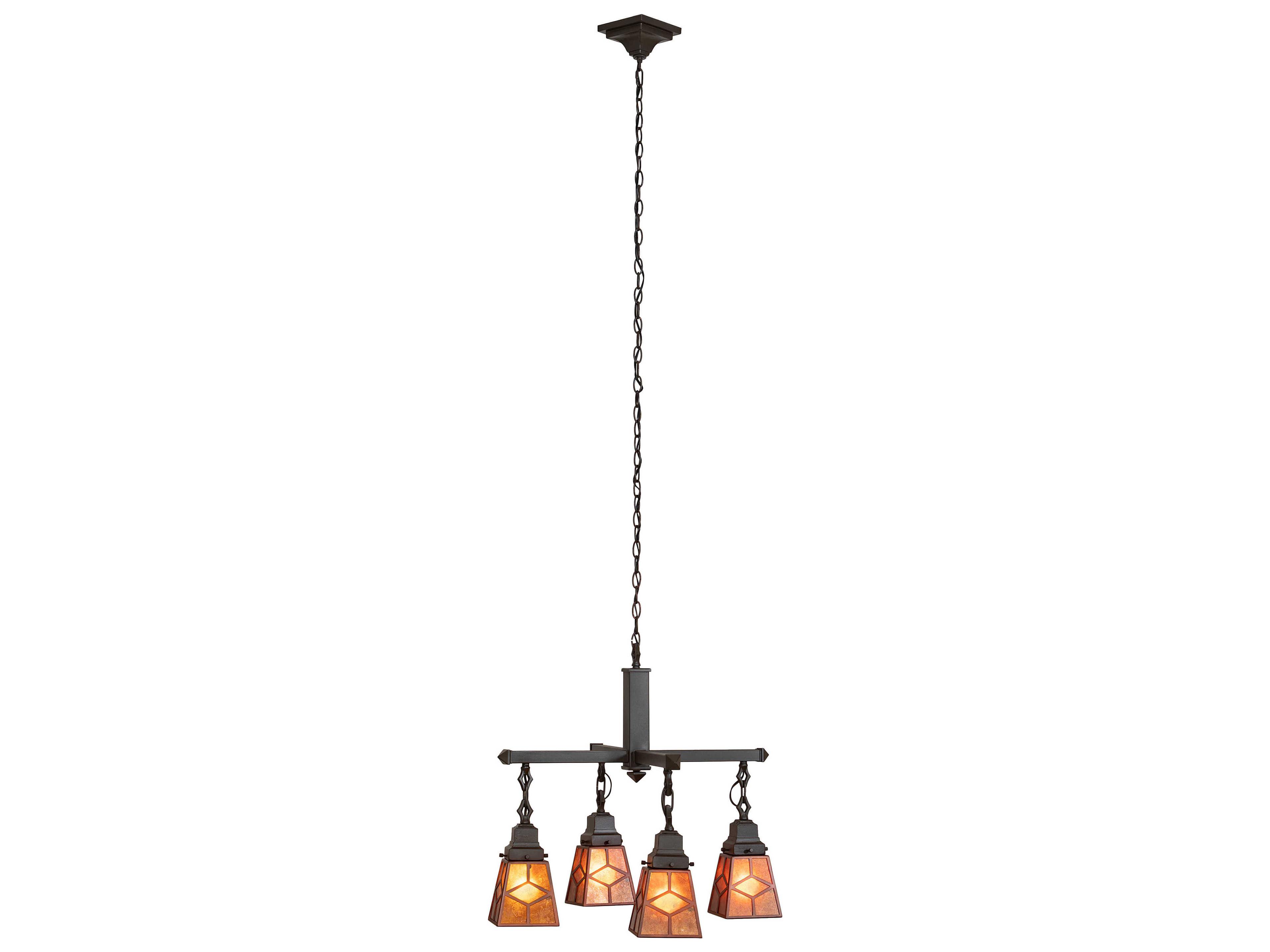 Meyda Bungalow 4-Light Mahogany Bronze Glass Lantern Chandelier