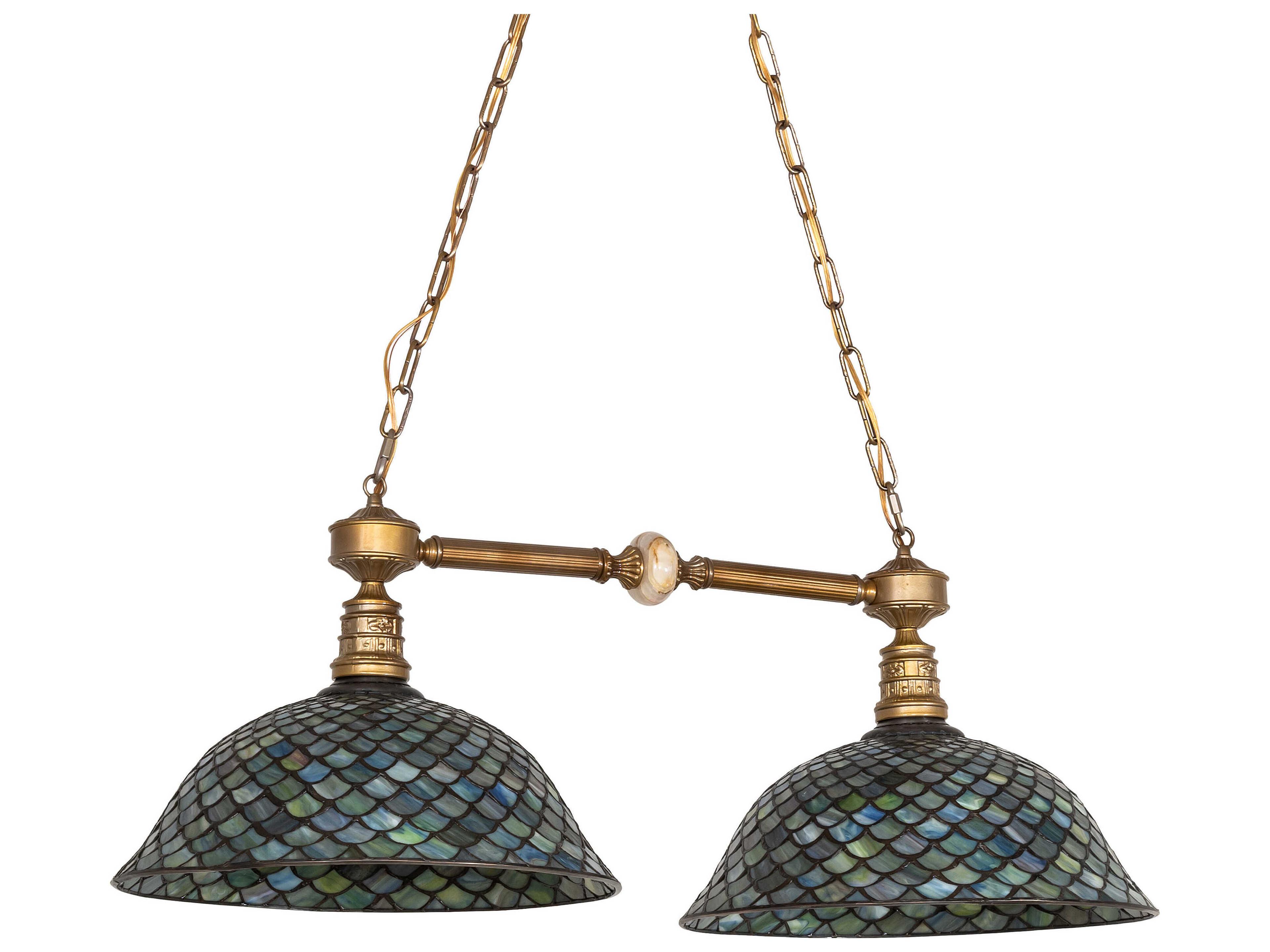 Meyda Tiffany Fishscale 2-Light Brass Powder Coat Island Pendant
