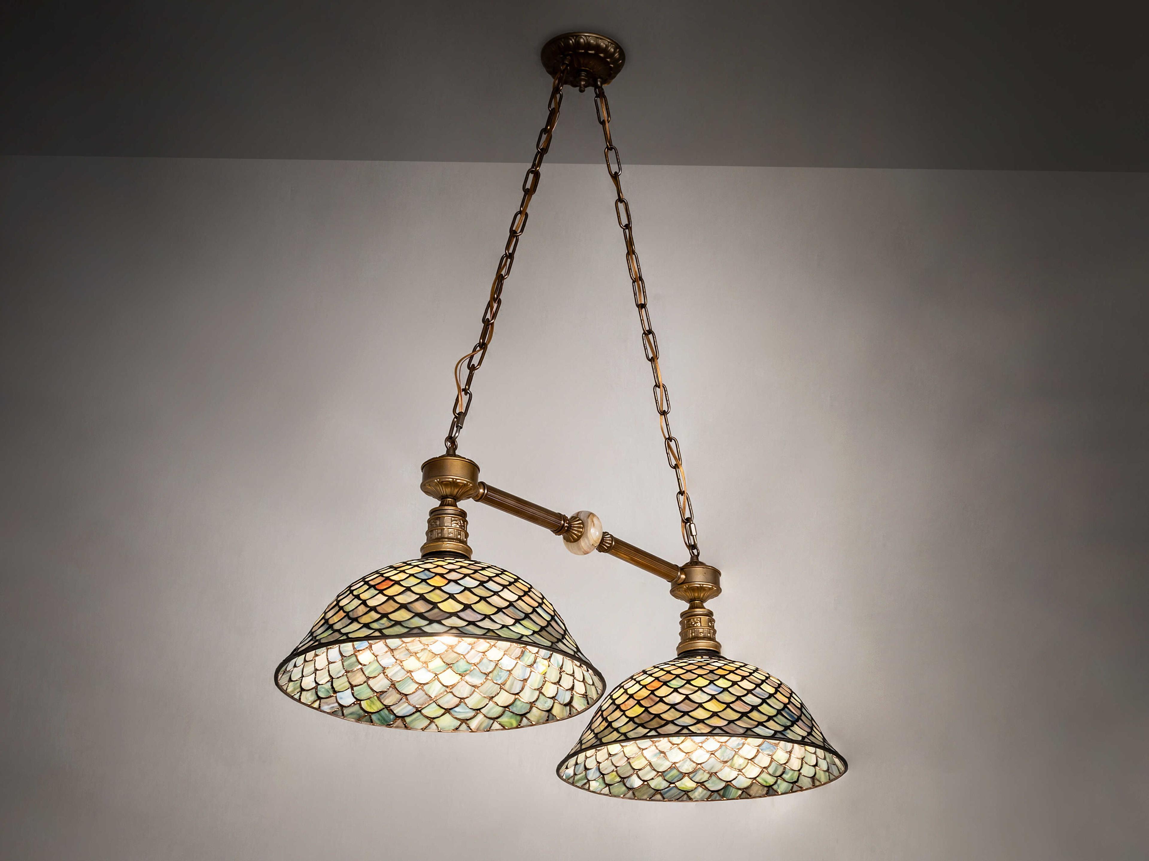 Meyda Tiffany Fishscale 2-Light Brass Powder Coat Island Pendant