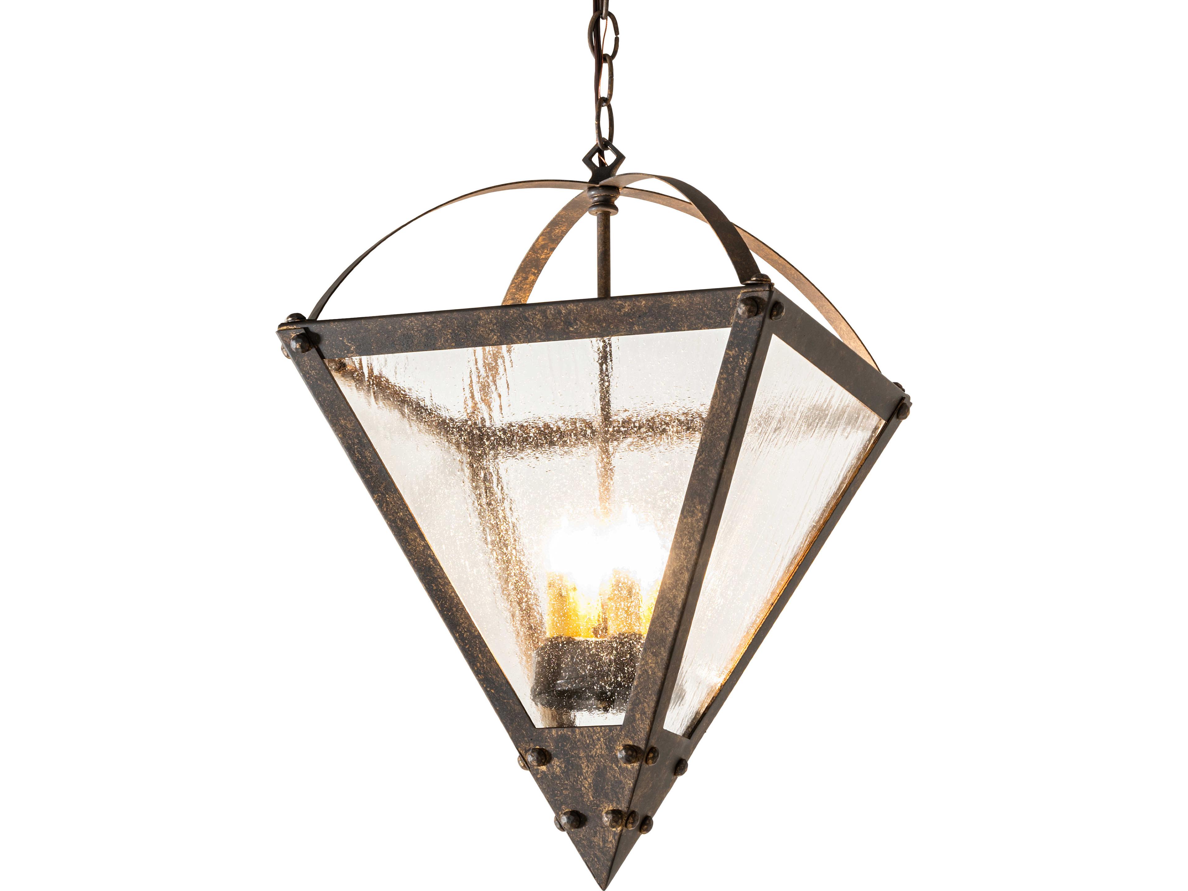 Pyramid 4-Light Clear Seeded Glass Brown Traditional Pendant