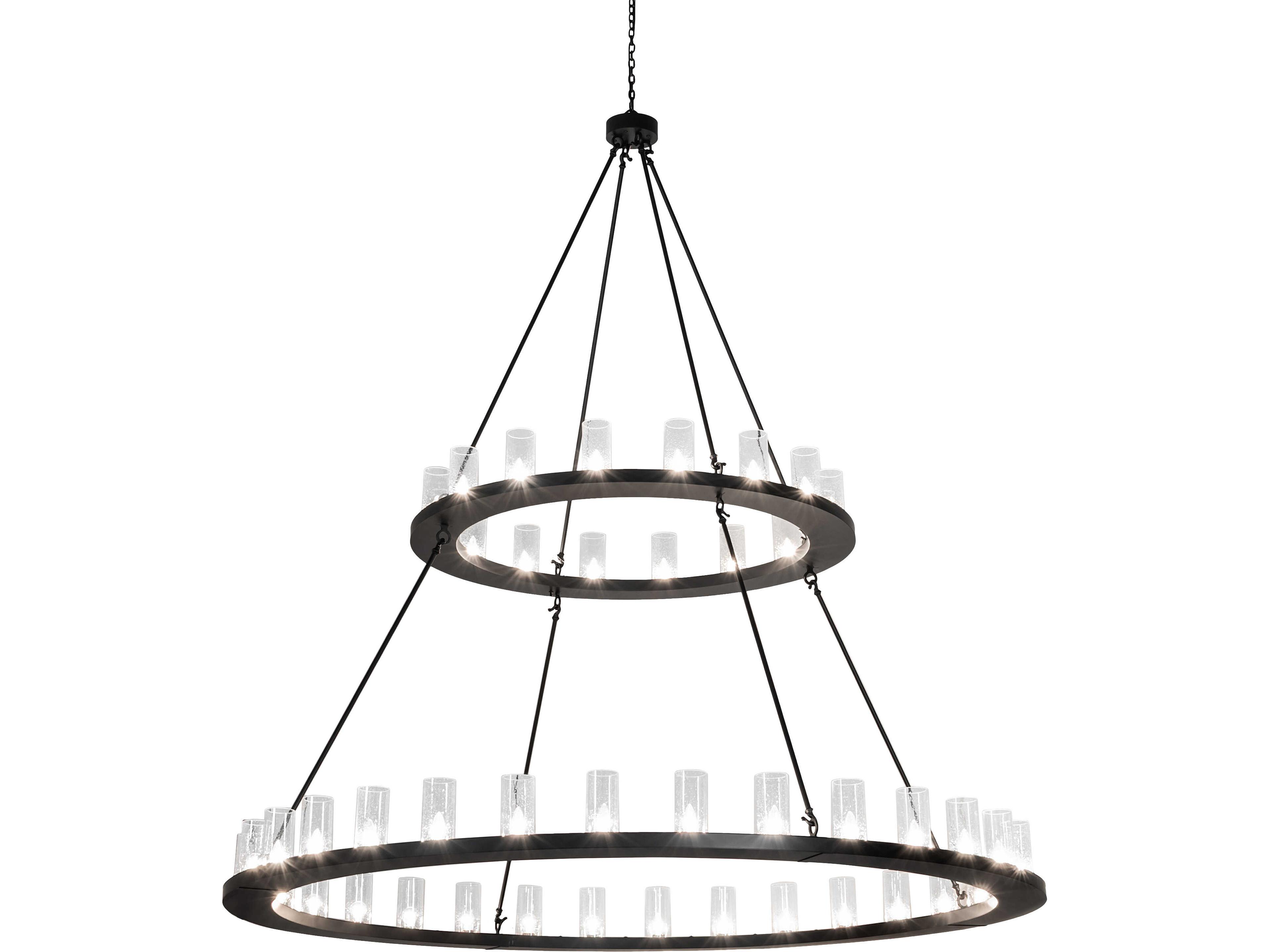 Loxley 48-Light Clear Seeded Glass Black Tiered Chandelier