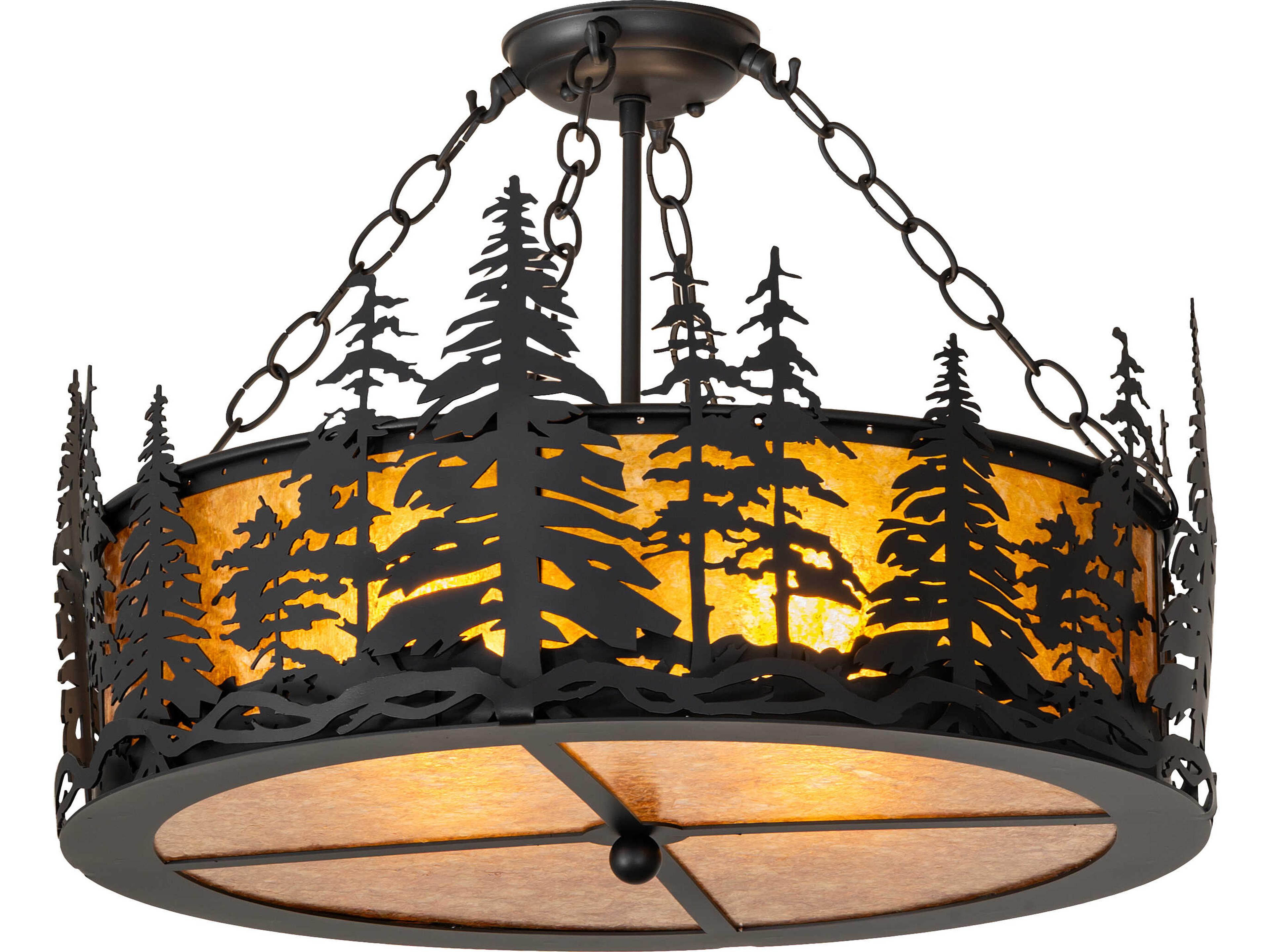 Tall Pines 4-Light Amber Mica Black Traditional Semi Flush Mount