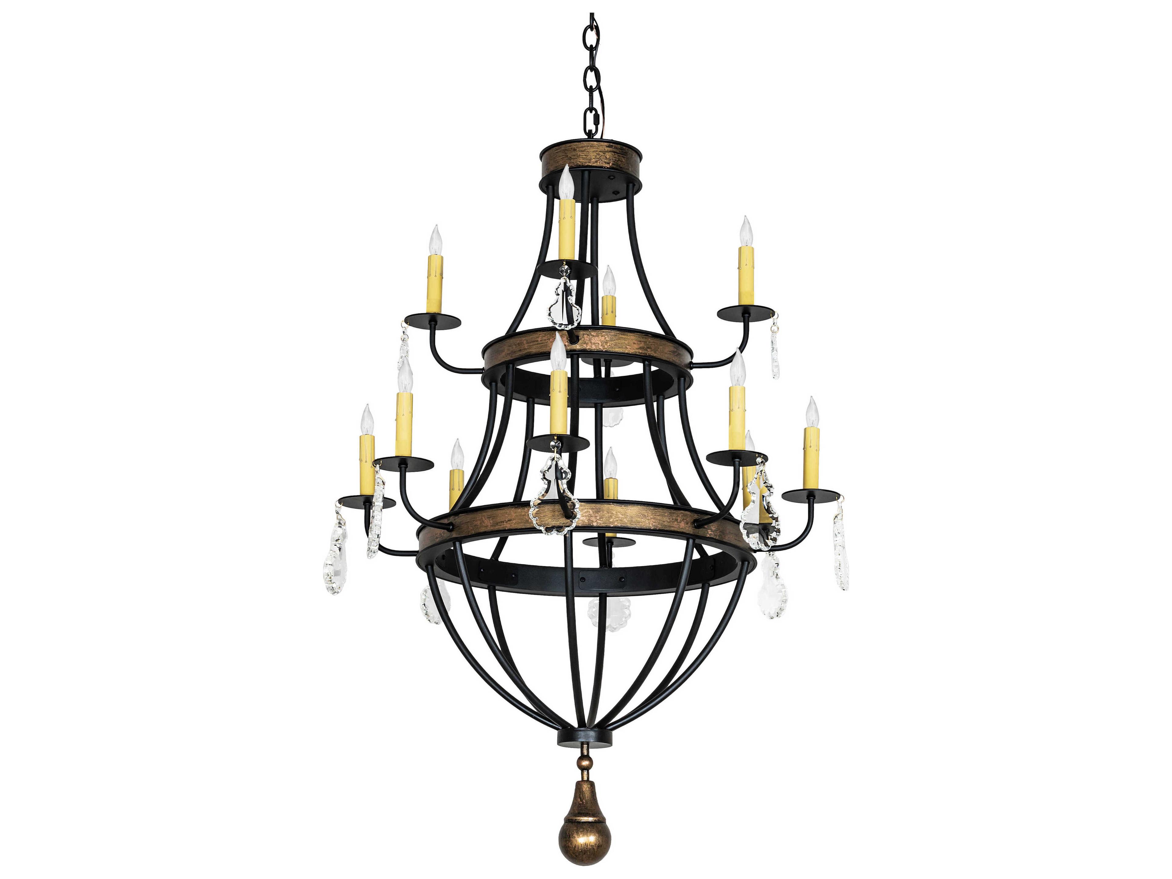 Meyda Georgetown 12-Light Textured Black Brushed Gold Chandelier