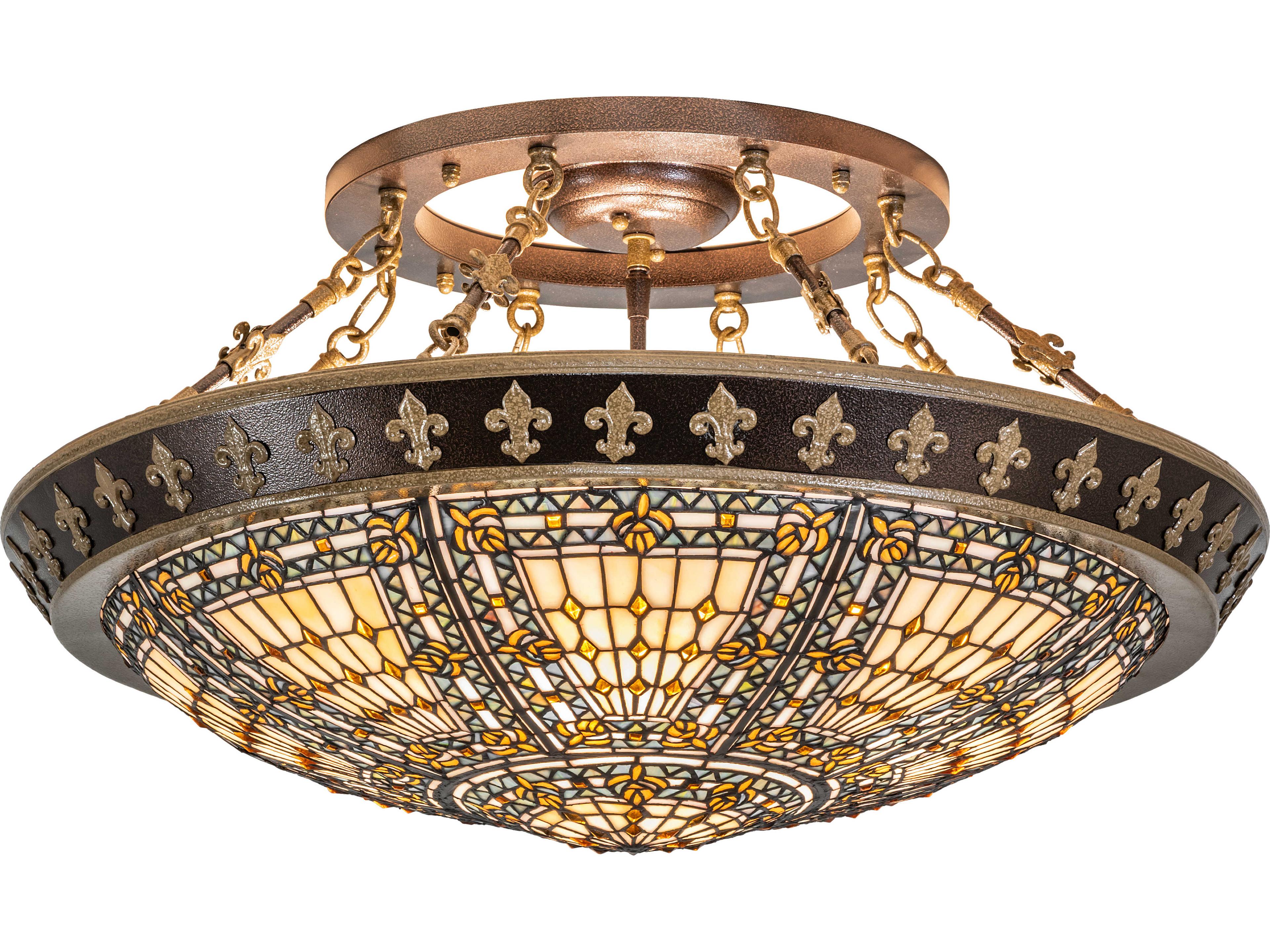Fleur-de-lis 4-Light Copper Traditional Semi Flush Mount