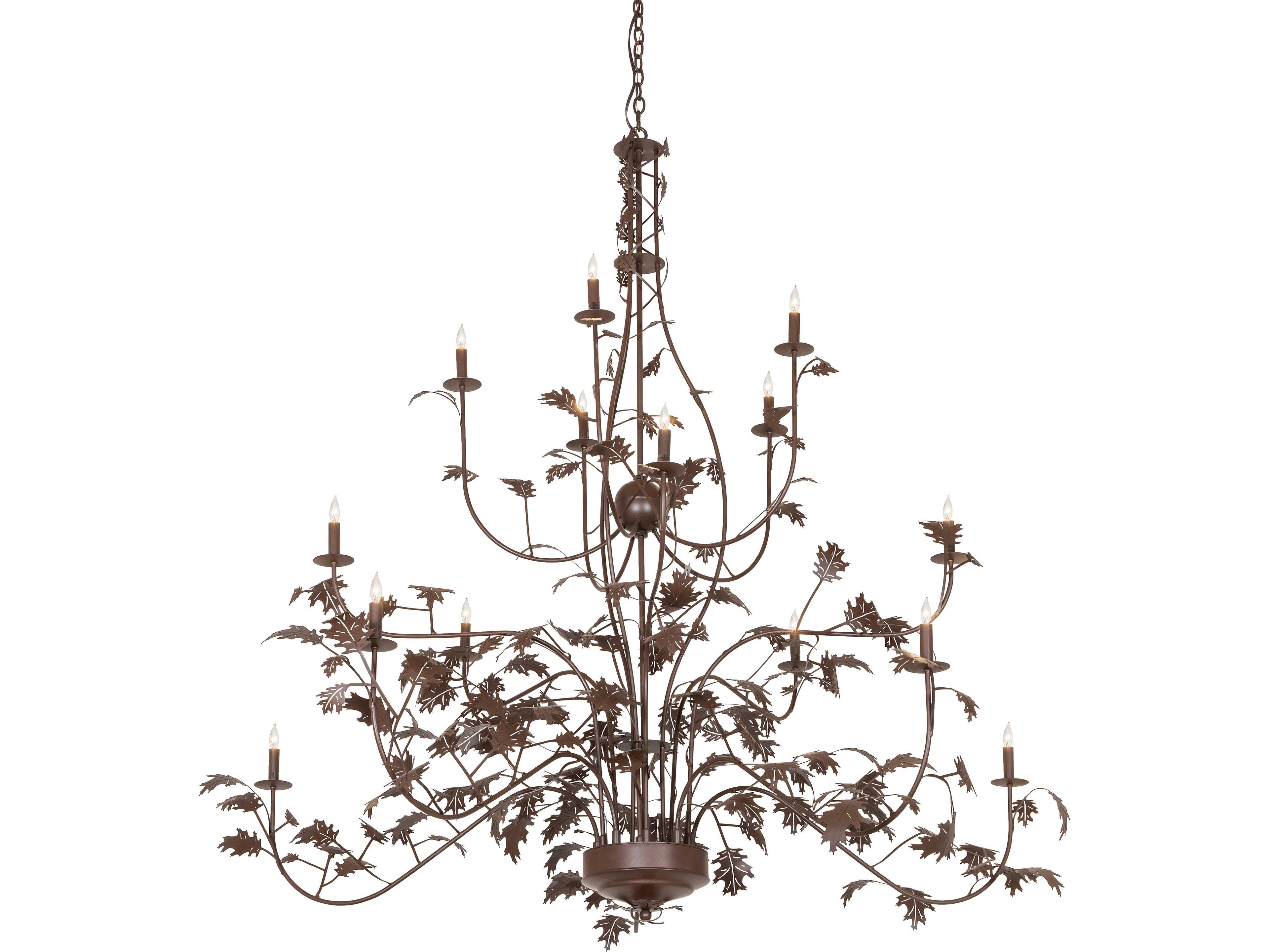 Oak Leaf 15-Light Cafe Noir Brown Traditional Tiered Chandelier