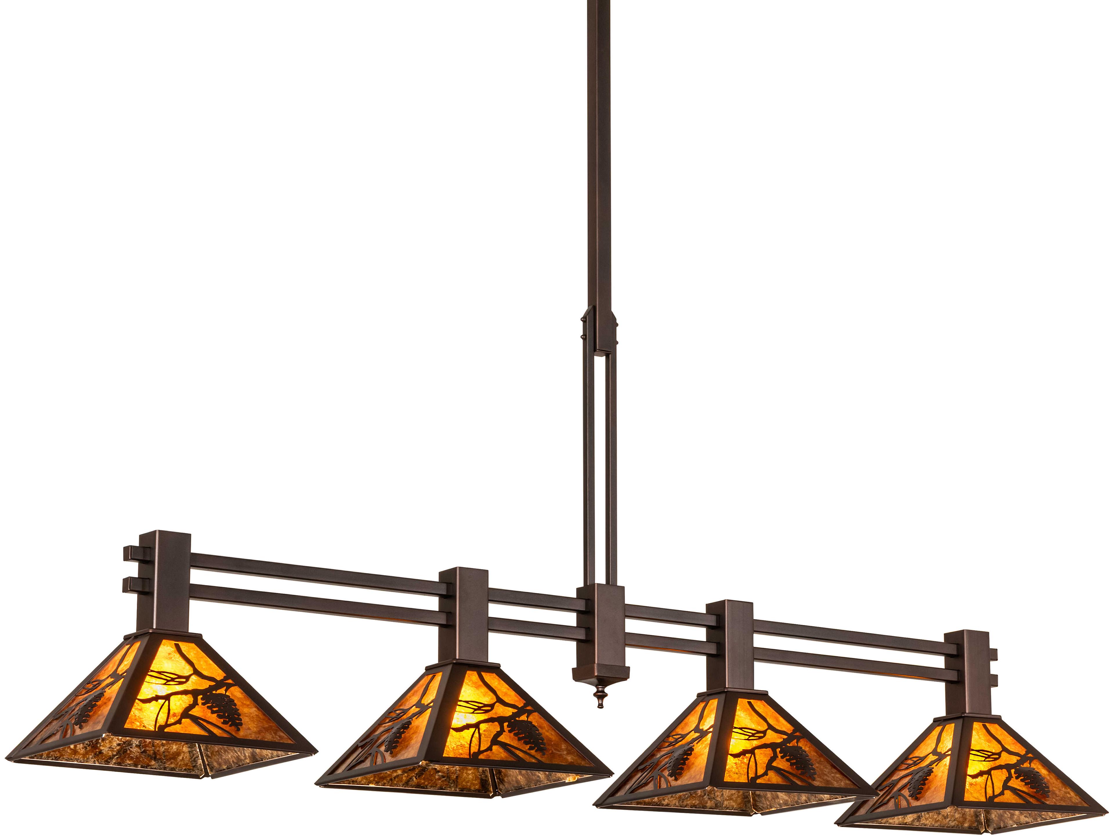 Whispering Pines 4-Light Amber Mica Bronze Traditional Linear Island Pendant