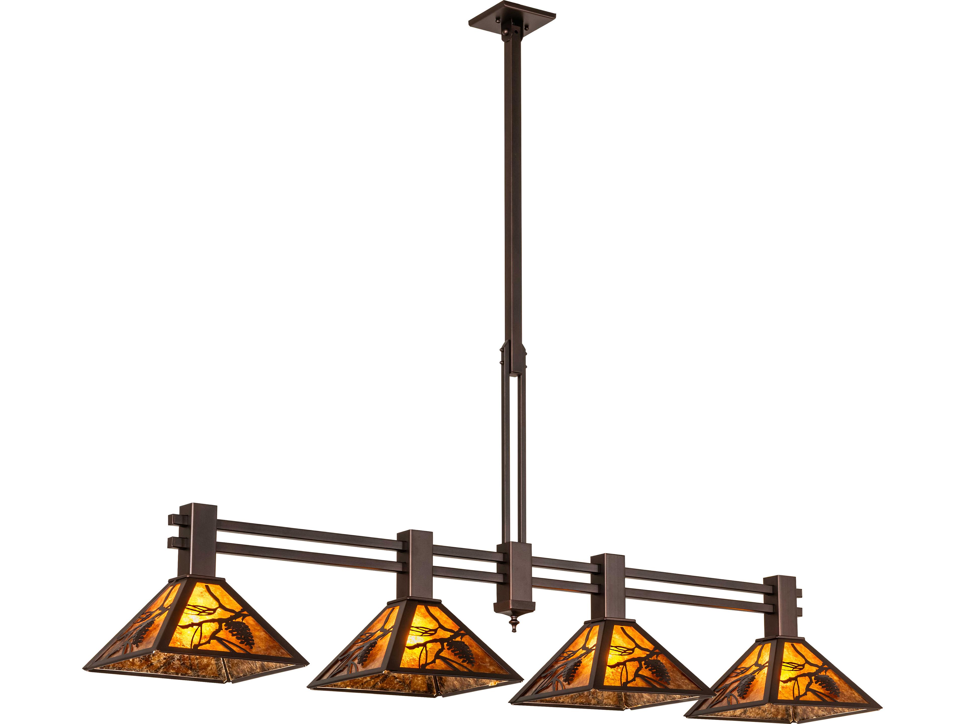 Meyda Whispering Pines 4-Light Amber Mica Bronze Traditional Linear Island Pendant