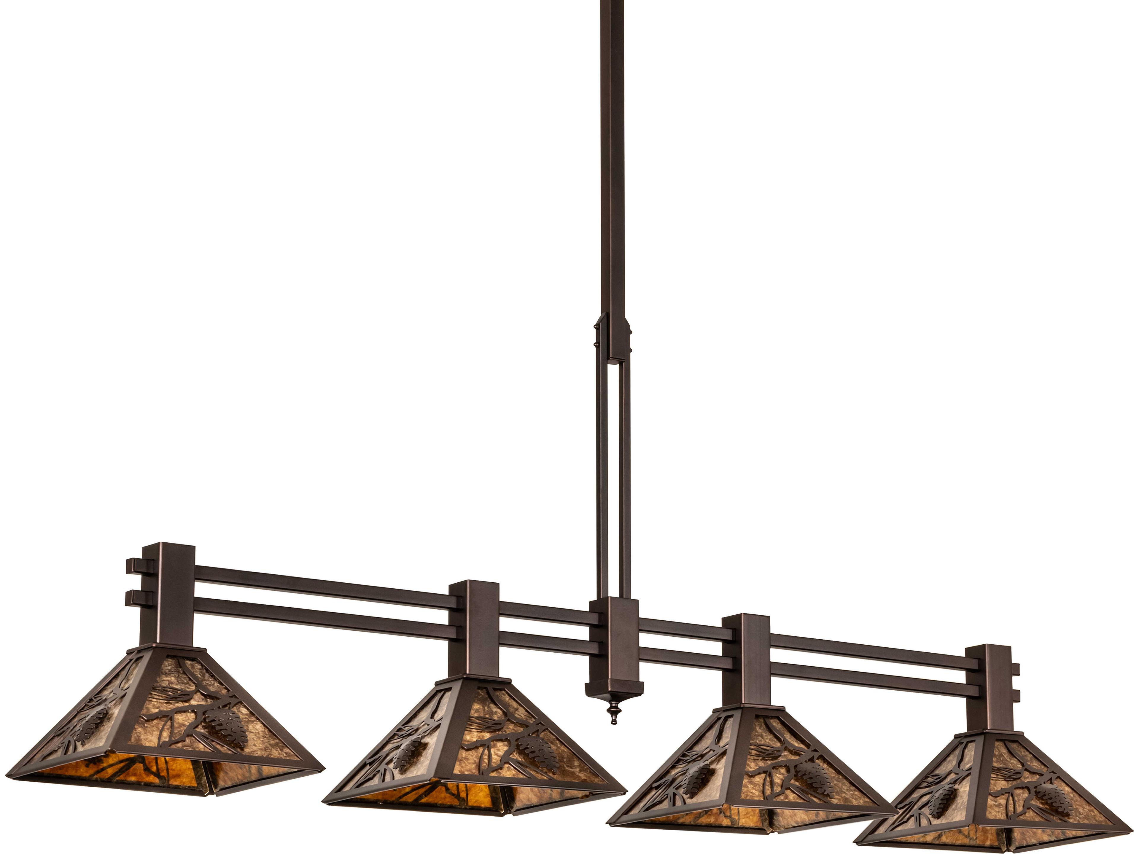 Meyda Whispering Pines 4-Light Amber Mica Bronze Traditional Linear Island Pendant