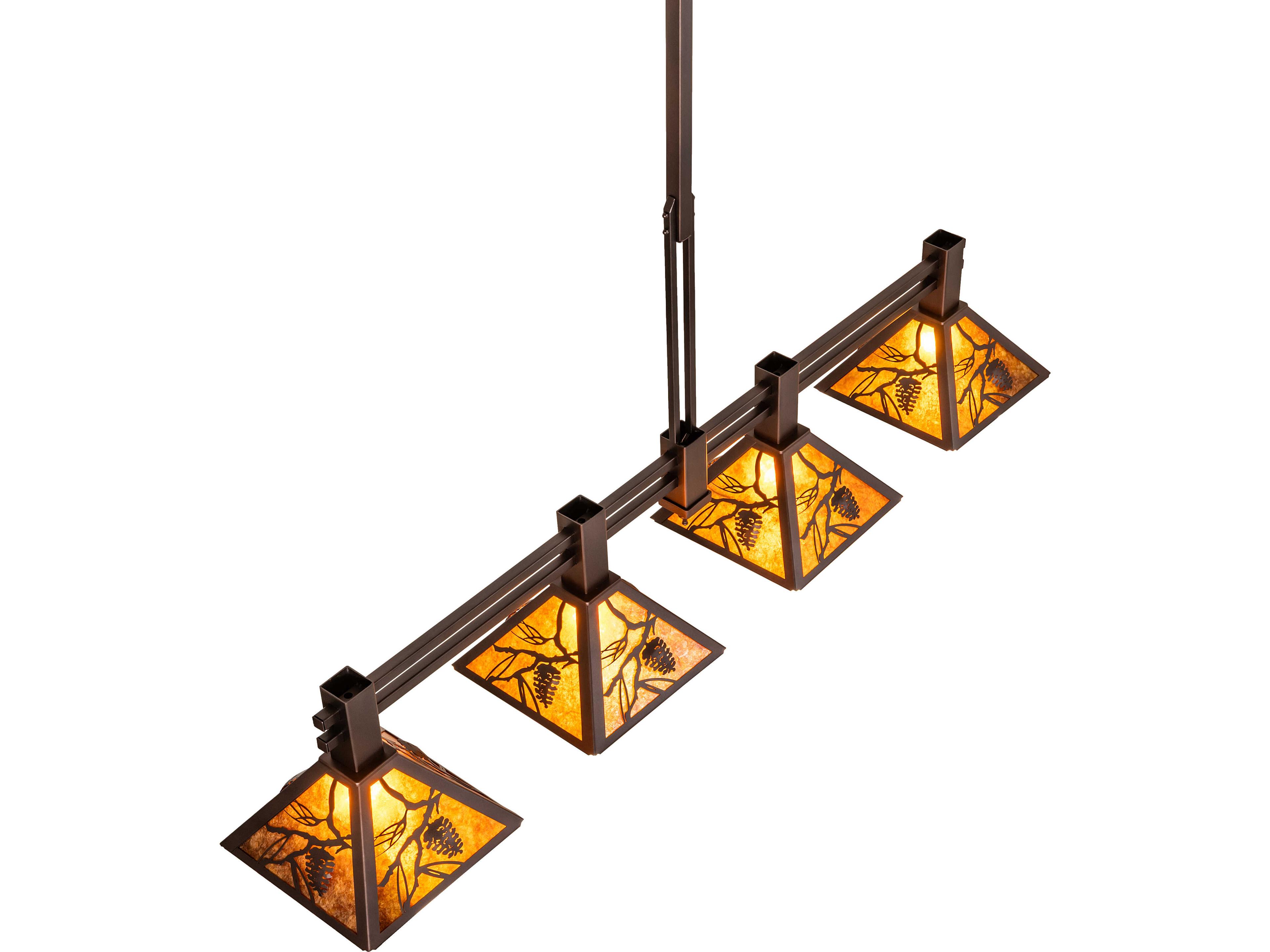 Meyda Whispering Pines 4-Light Amber Mica Bronze Traditional Linear Island Pendant