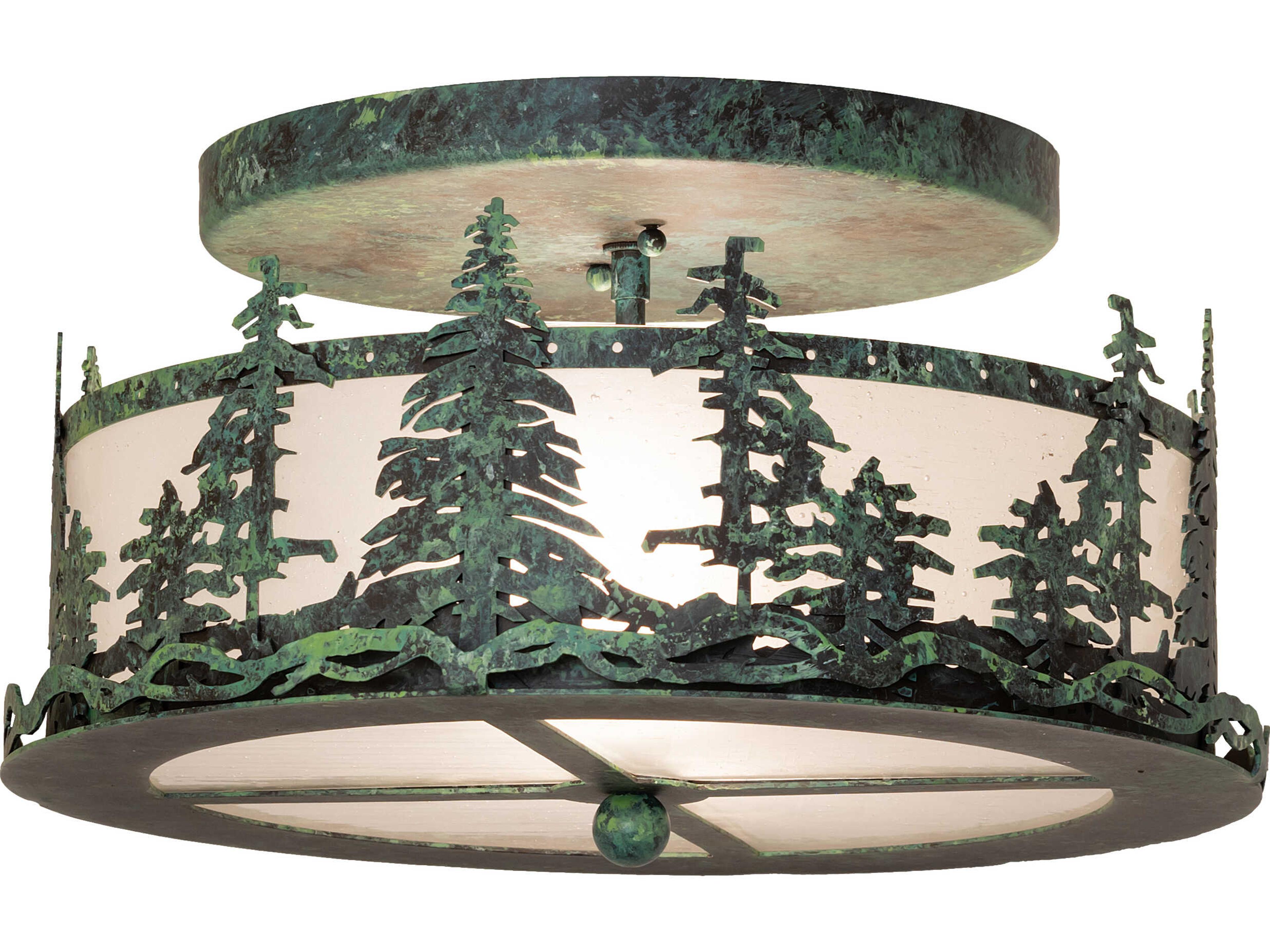 Tall Pines 2-Light Clear Seeded Glass Frosted Green Traditional Semi Flush Mount
