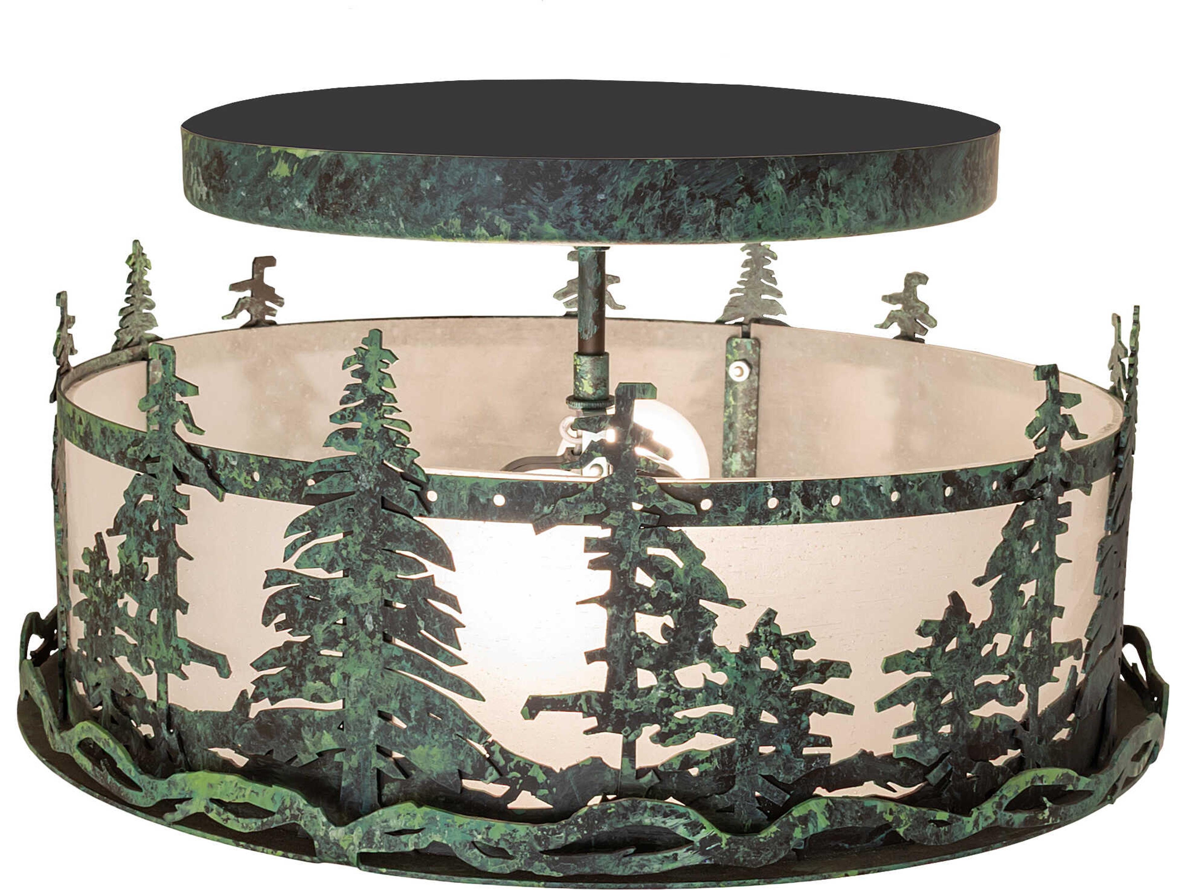 Meyda Tall Pines 2-Light Clear Seeded Glass Frosted Green Traditional Semi Flush Mount