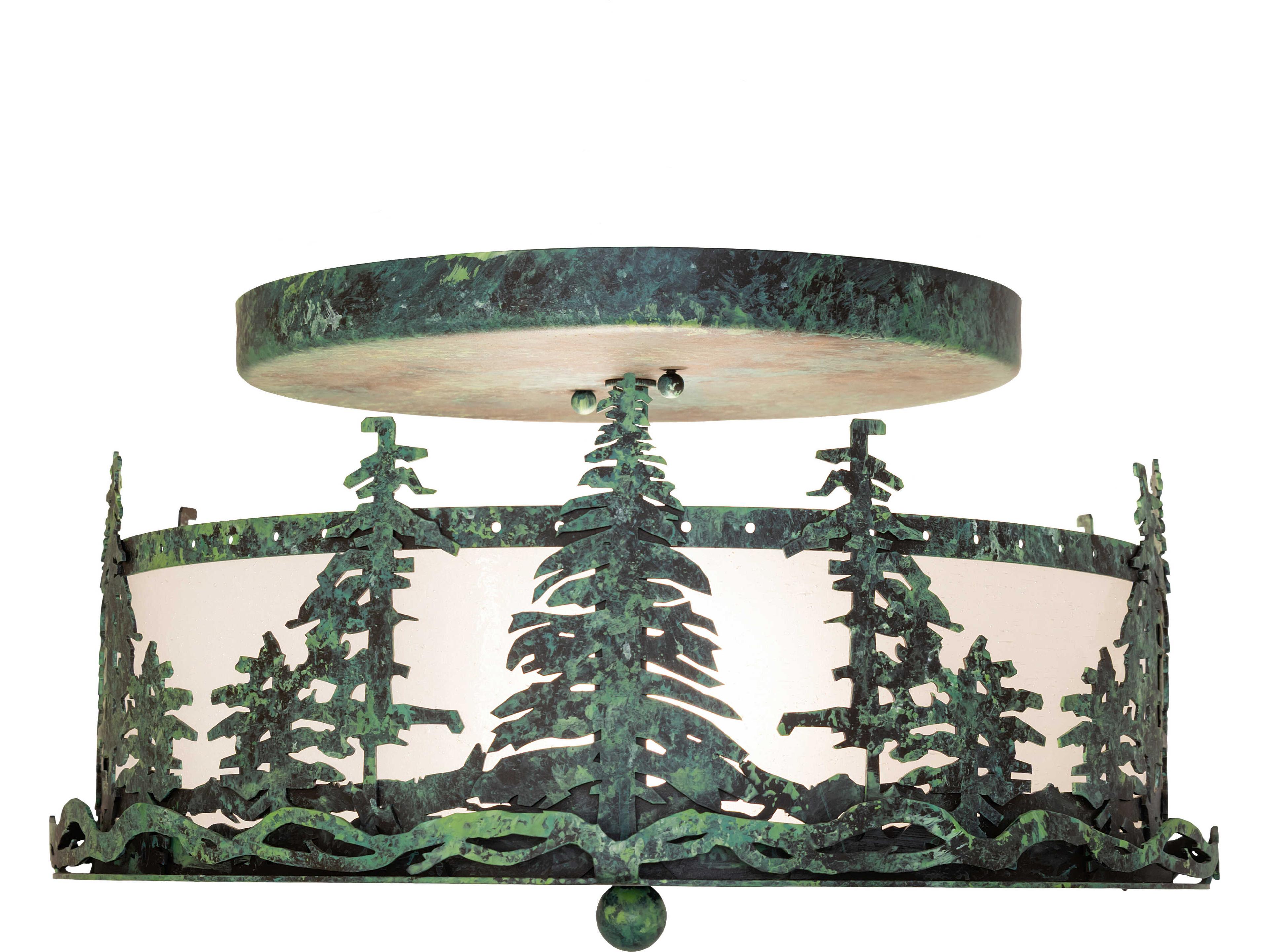 Meyda Tall Pines 2-Light Clear Seeded Glass Frosted Green Traditional Semi Flush Mount