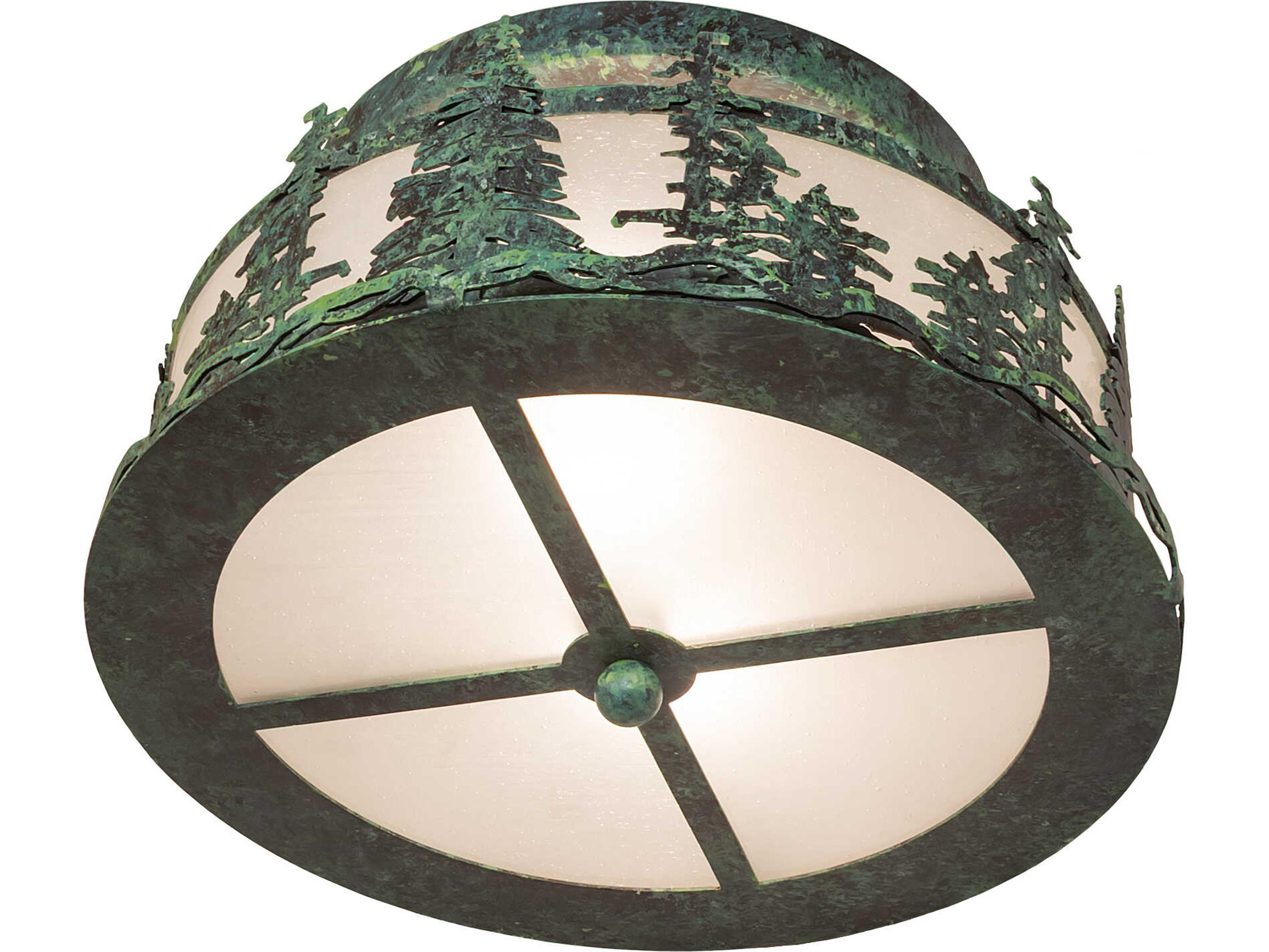 Meyda Tall Pines 2-Light Clear Seeded Glass Frosted Green Traditional Semi Flush Mount