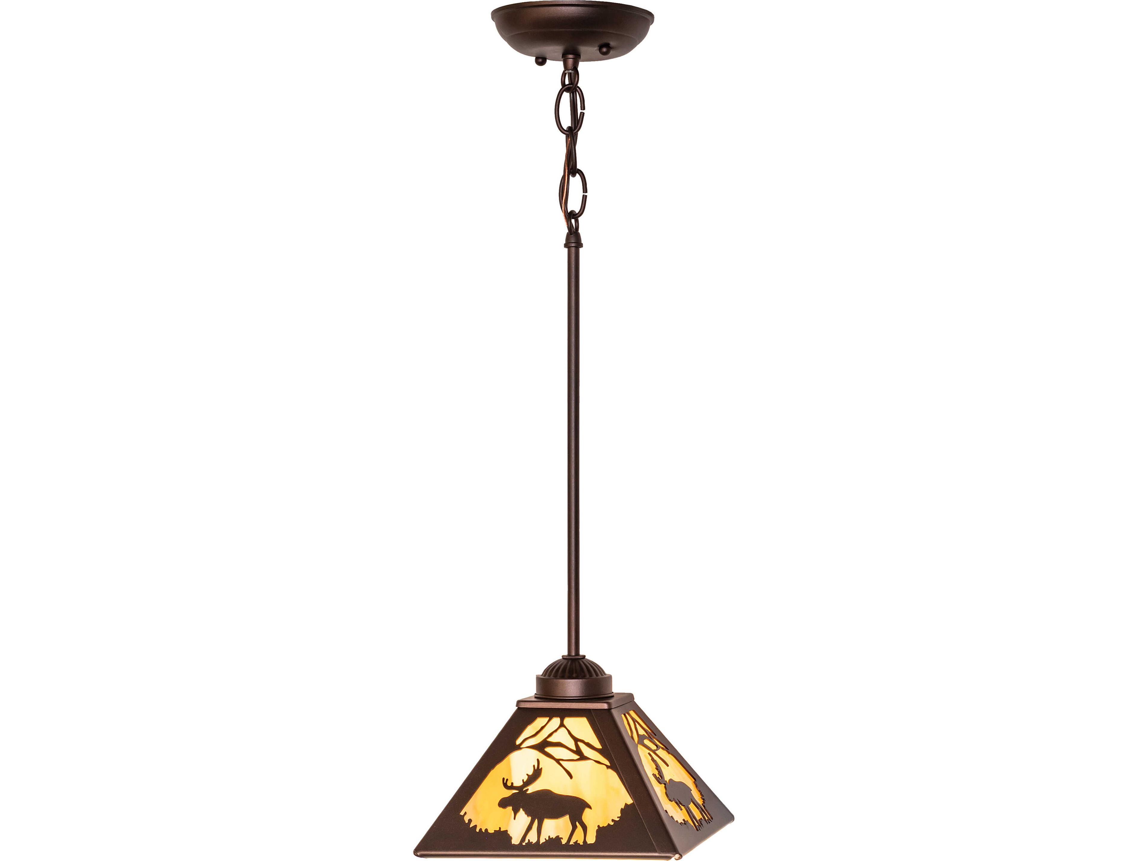 Meyda Moose At Dawn at 1-Light Travertine Idalight Bronze Traditional Mini Pendant