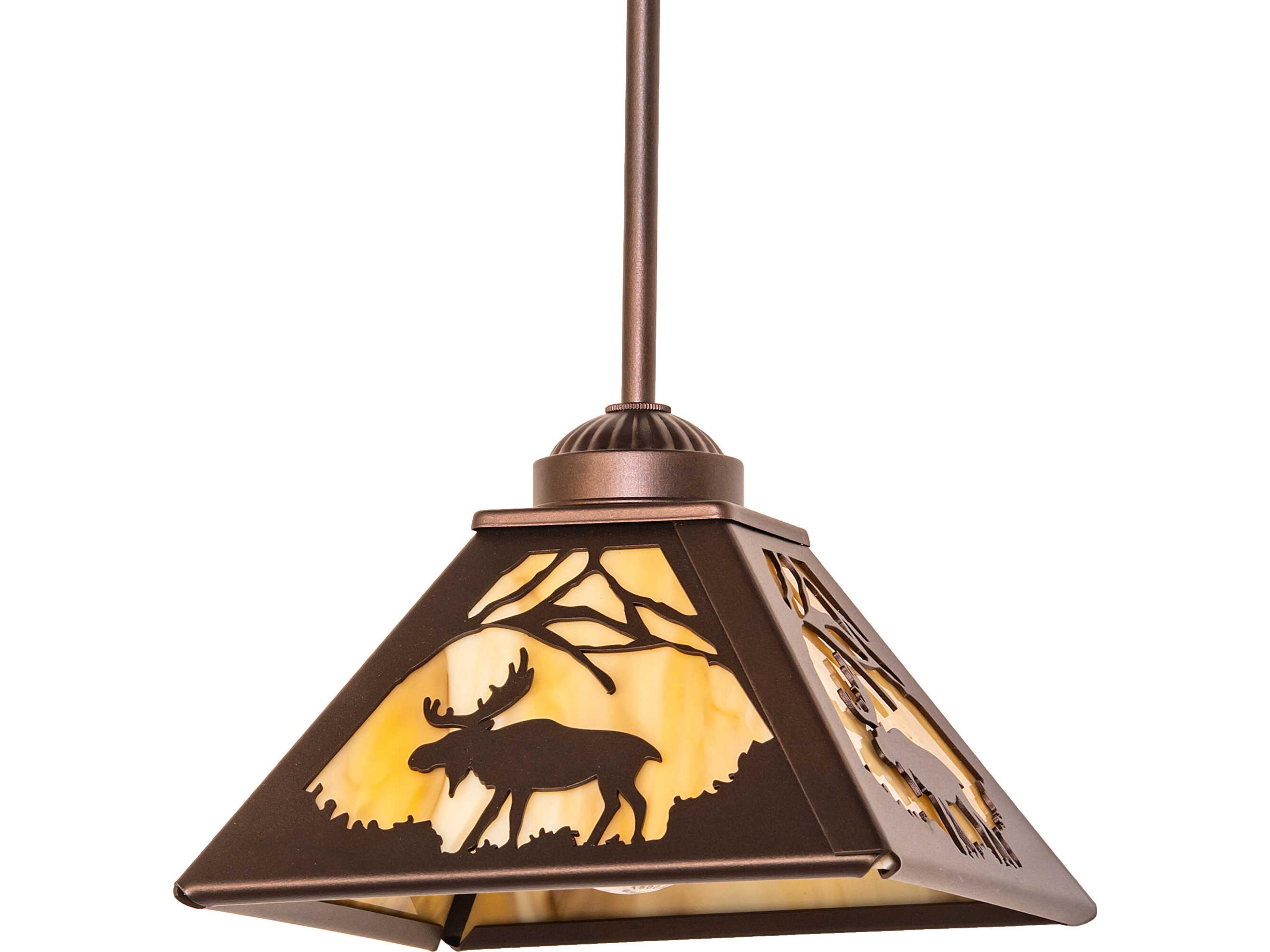 Meyda Moose At Dawn at 1-Light Travertine Idalight Bronze Traditional Mini Pendant