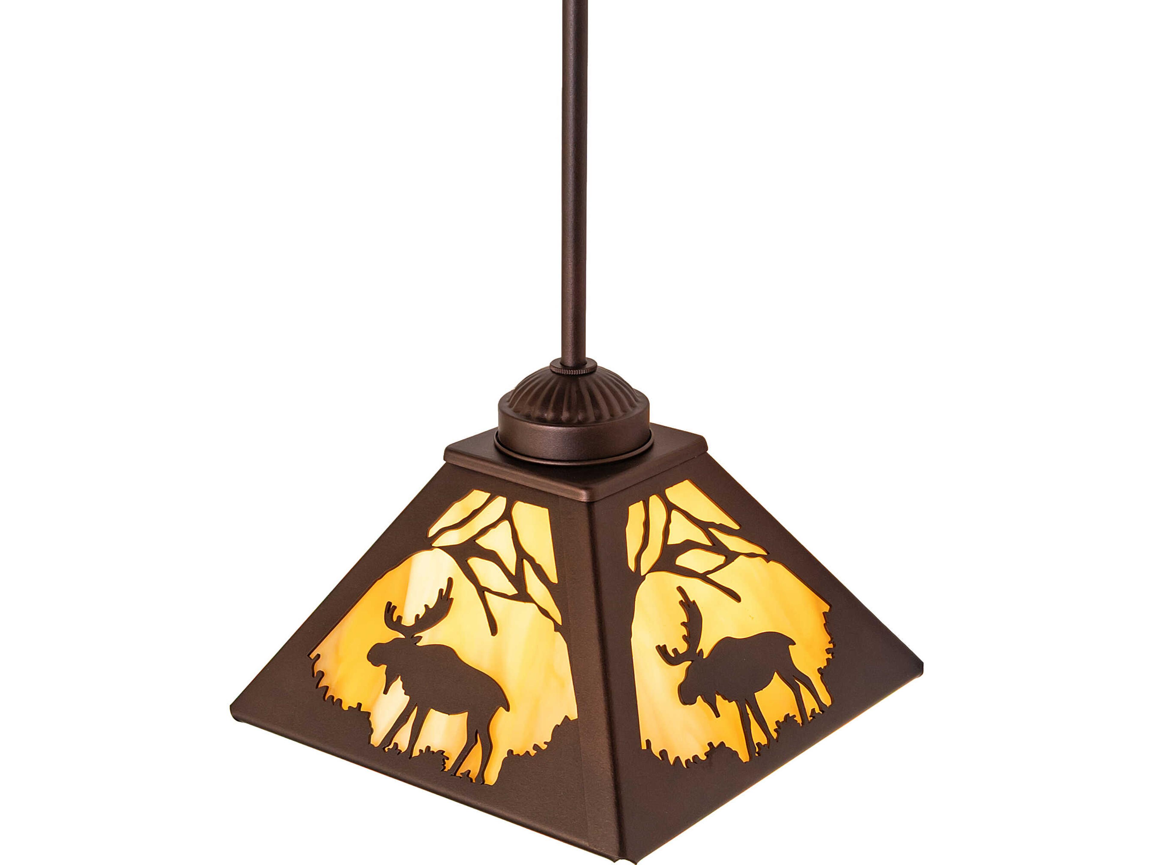 Meyda Moose At Dawn at 1-Light Travertine Idalight Bronze Traditional Mini Pendant