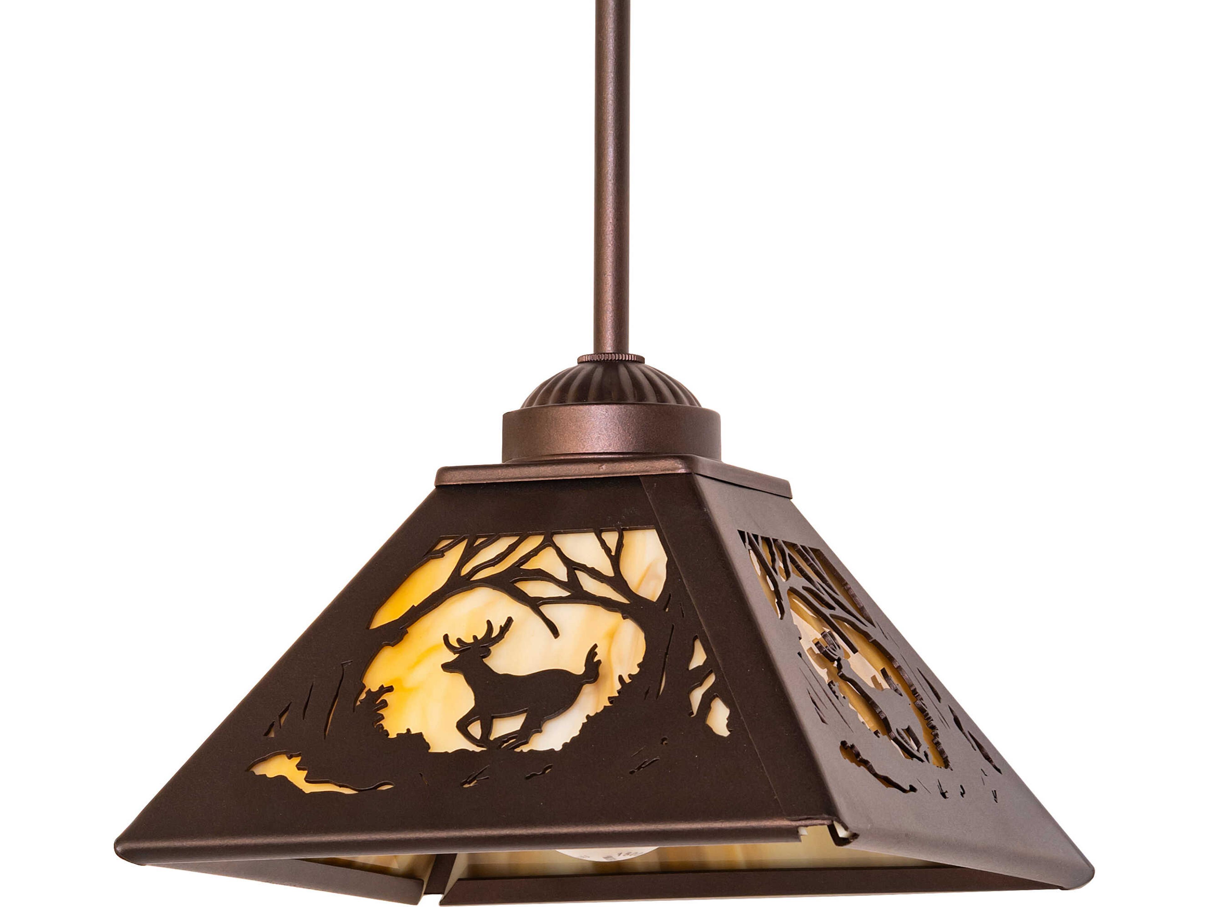 Meyda Deer At Dawn at 1-Light Travertine Idalight Bronze Traditional Geometric Mini Pendant