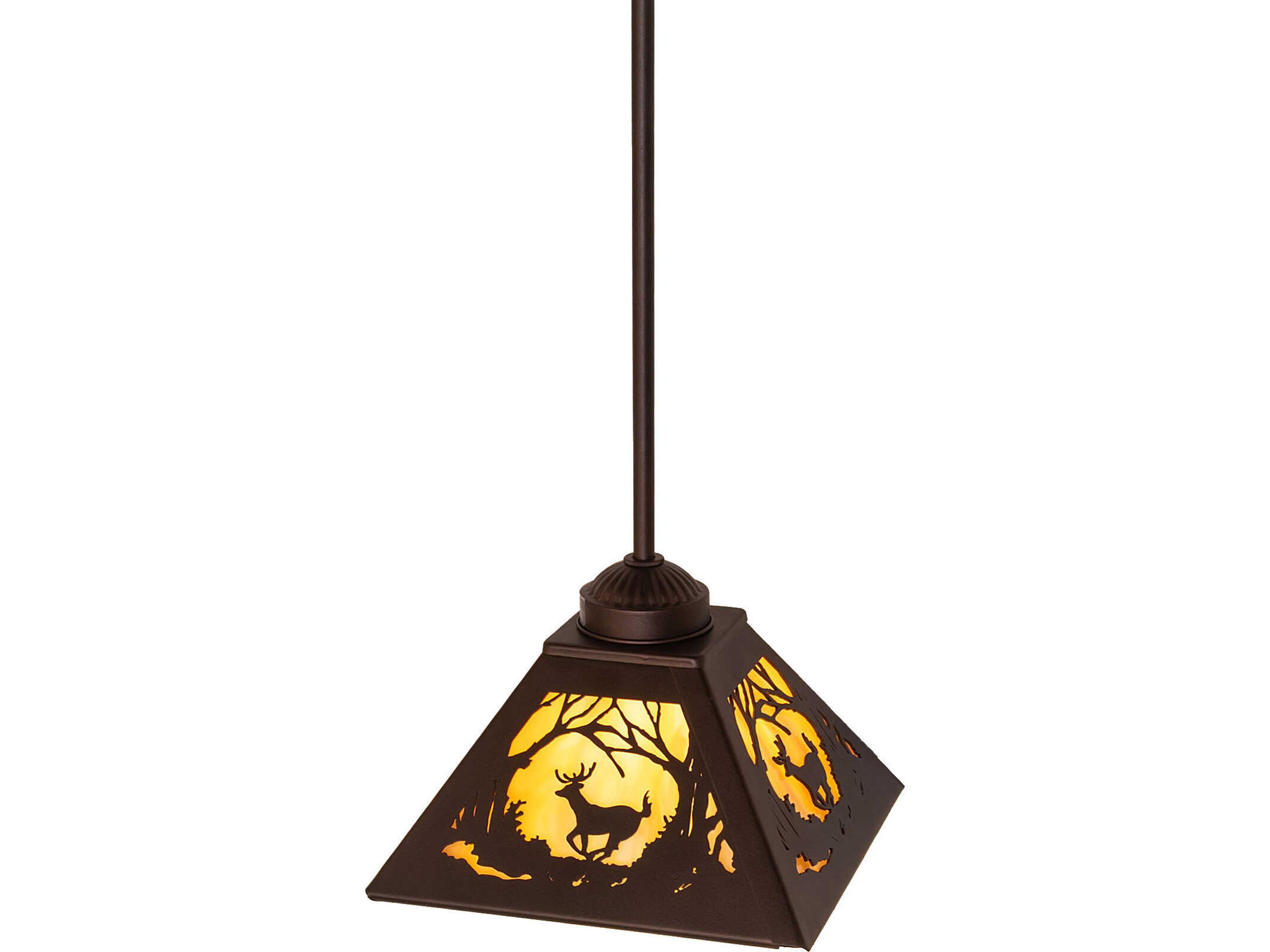 Meyda Deer At Dawn at 1-Light Travertine Idalight Bronze Traditional Geometric Mini Pendant
