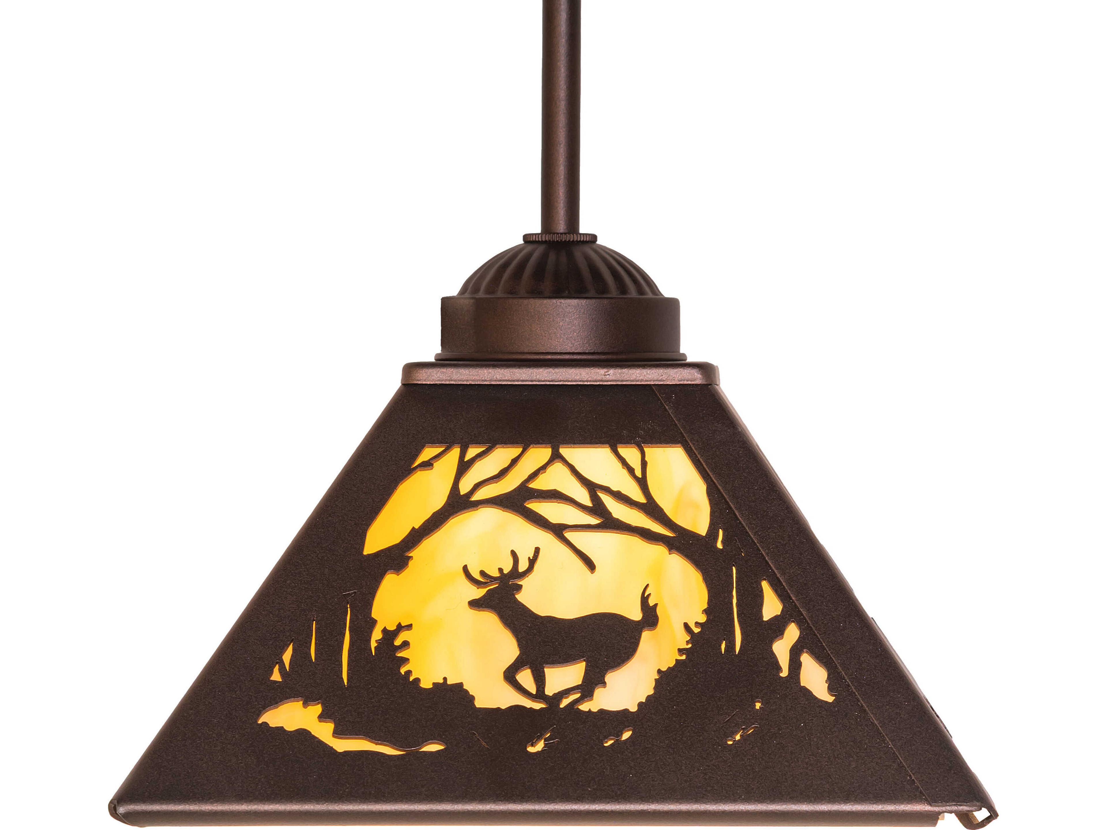 Meyda Deer At Dawn at 1-Light Travertine Idalight Bronze Traditional Geometric Mini Pendant