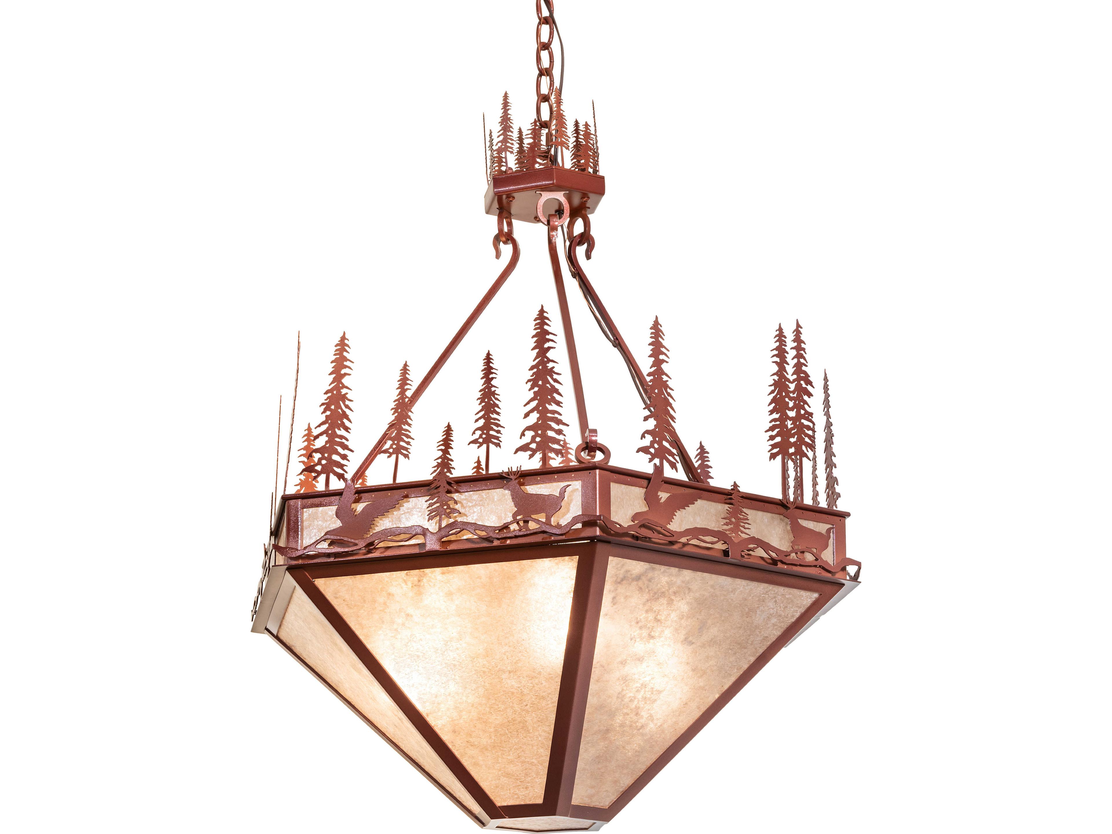 Wildlife At Pine Lake at 3-Light Silver Mica Copper Chandelier