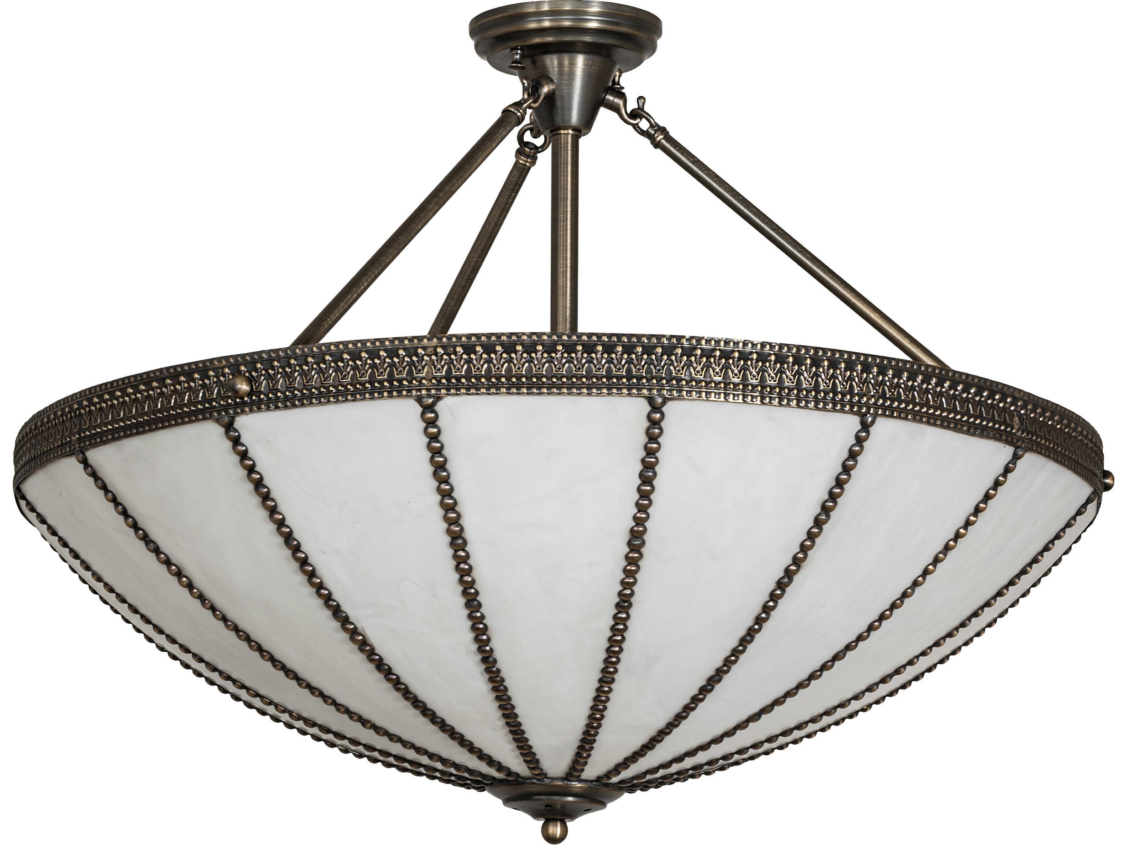 Meyda Shansky 4-Light White Art Glass Brass Traditional Semi Flush Mount