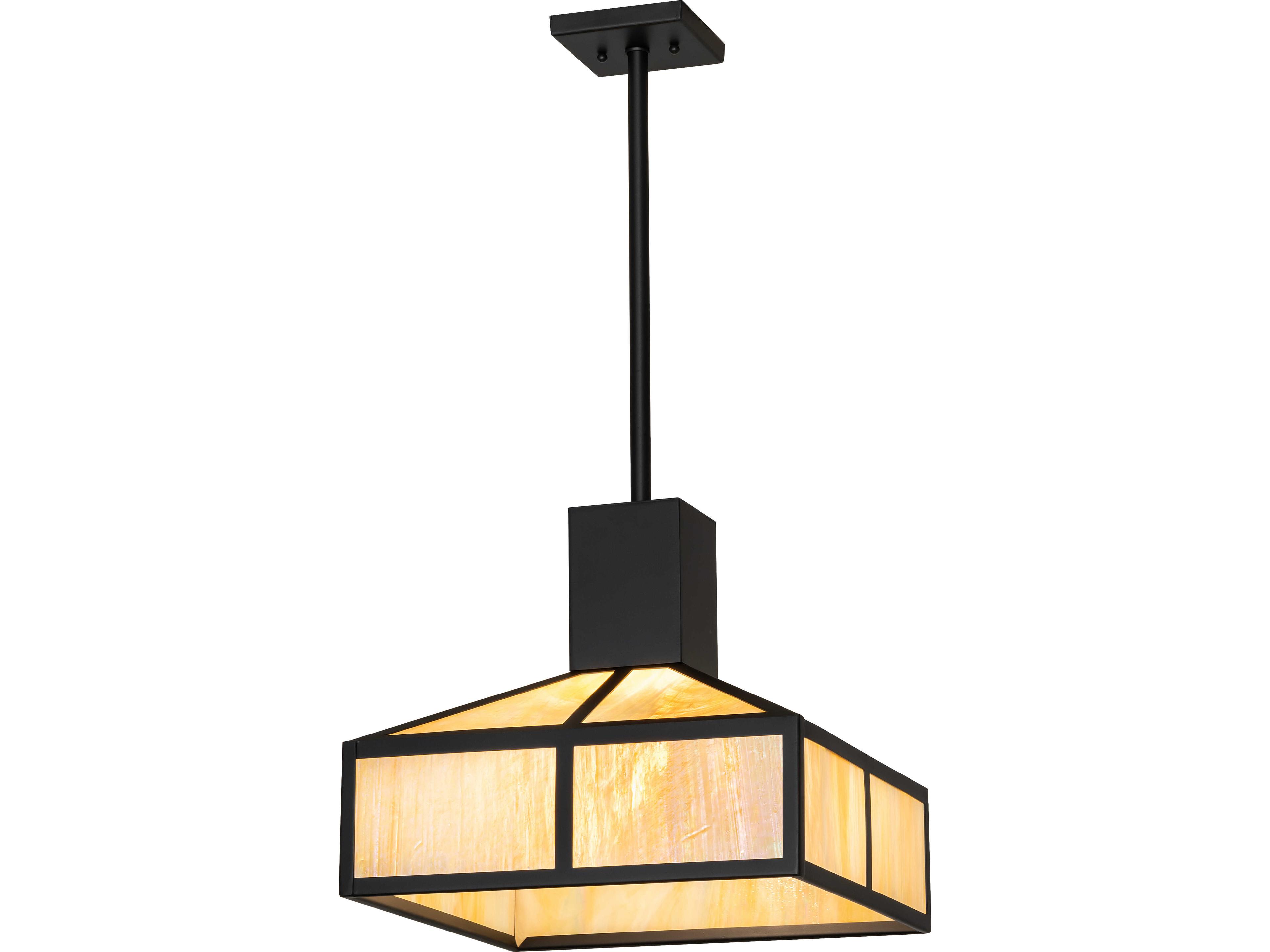 Mission 1-Light Beige Iridescent Glass Black Pendant