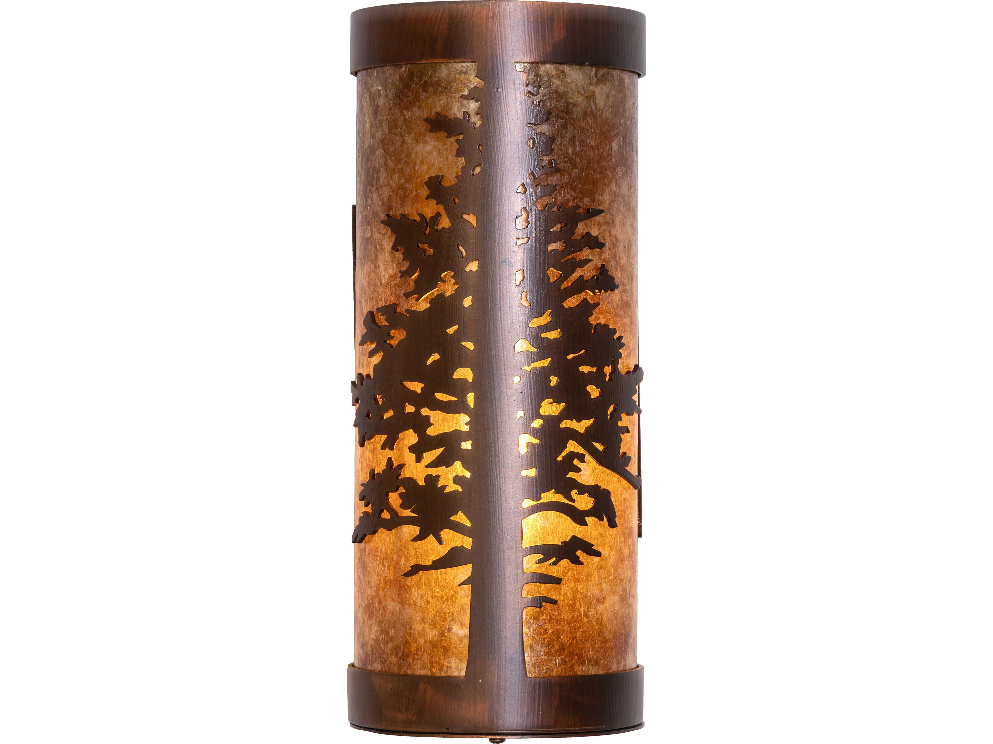 Meyda Tamarack 1-Light Amber Mica clear Frosted Glass Copper Wall Sconce