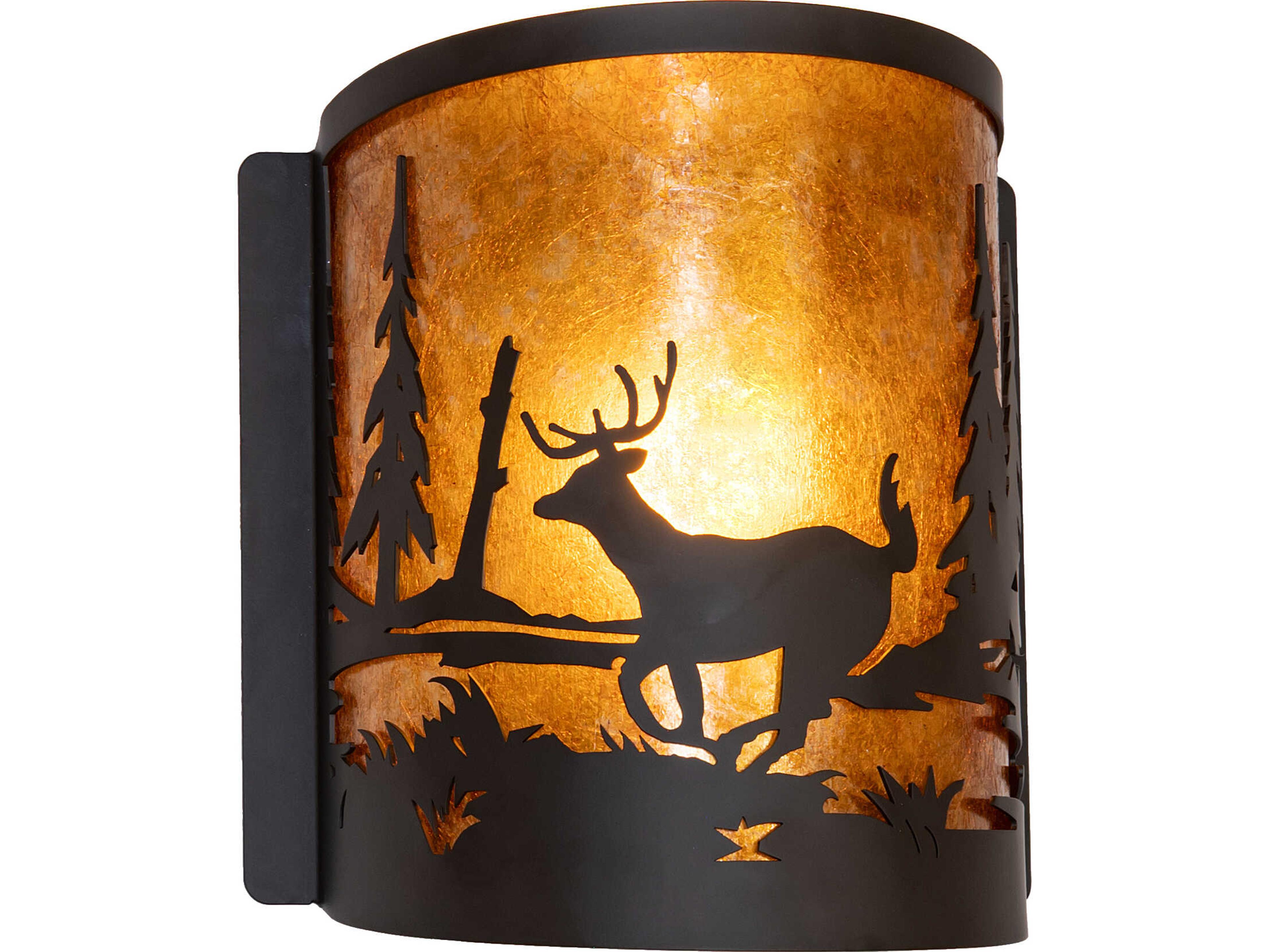Deer At Lake at 1-Light Amber Mica Bronze Traditional Wall Sconce