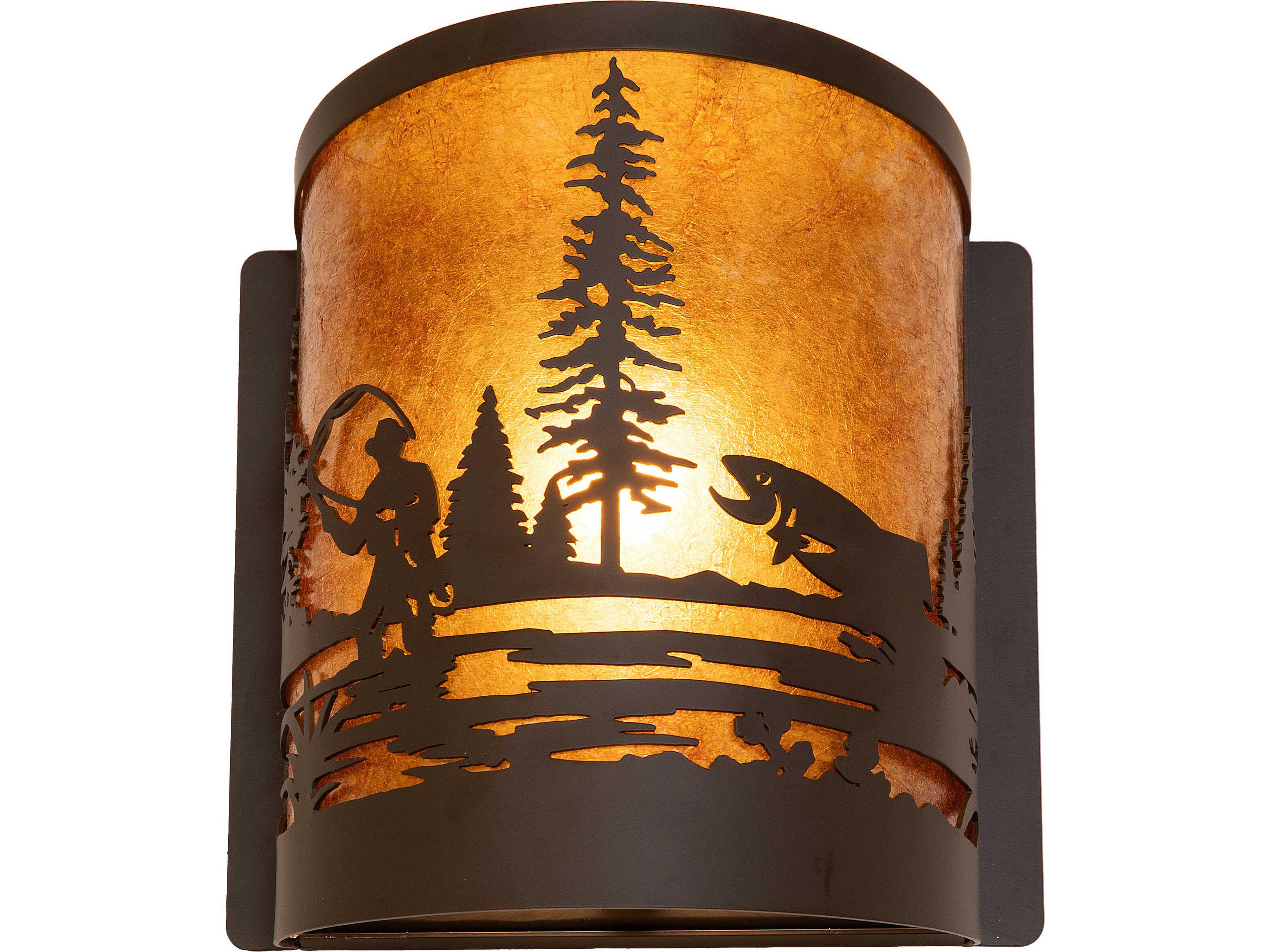 Fly Fishing 1-Light Amber Mica Bronze Traditional Wall Sconce