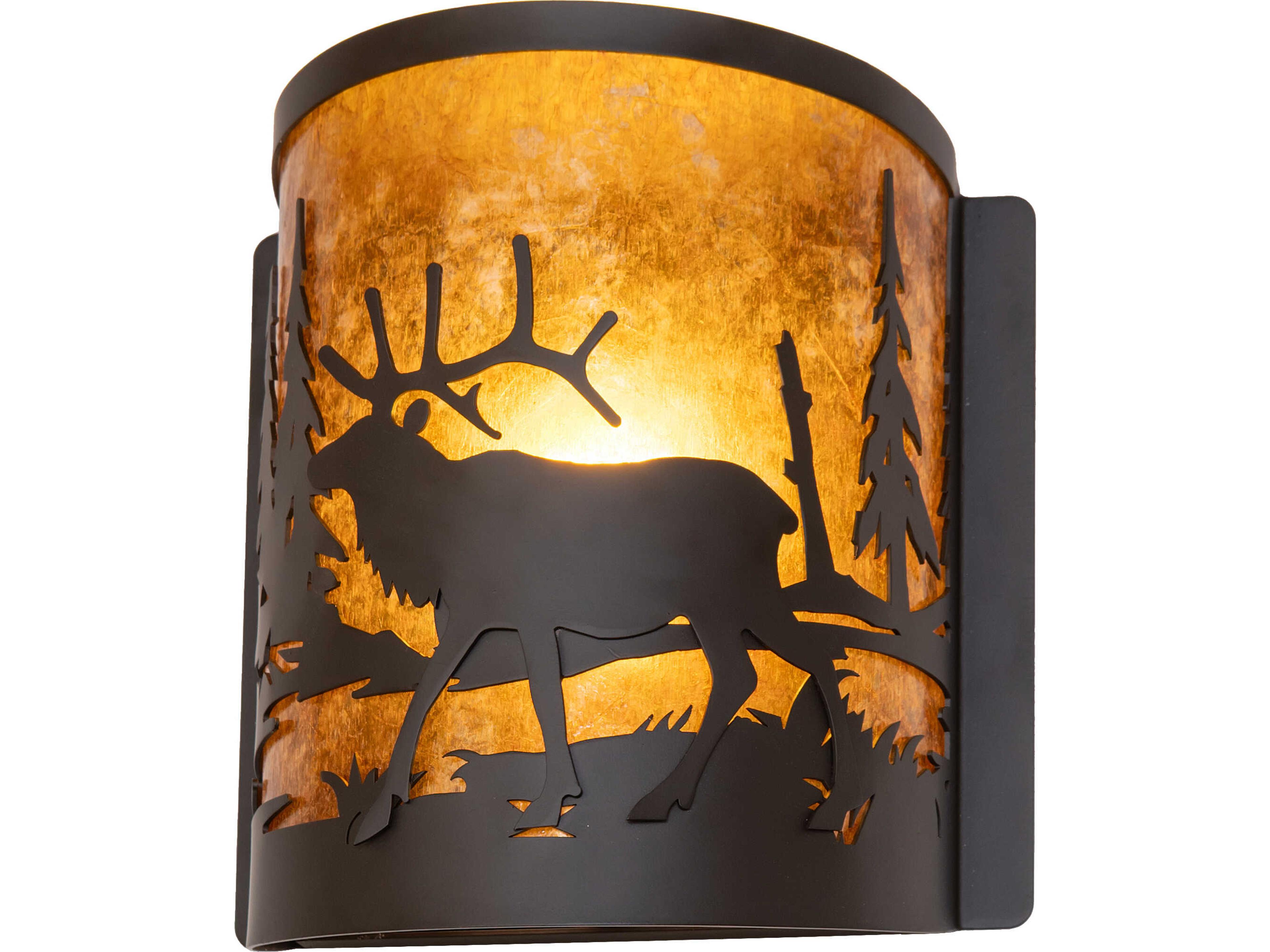 Elk At Lake at 1-Light Amber Mica Bronze Traditional Wall Sconce