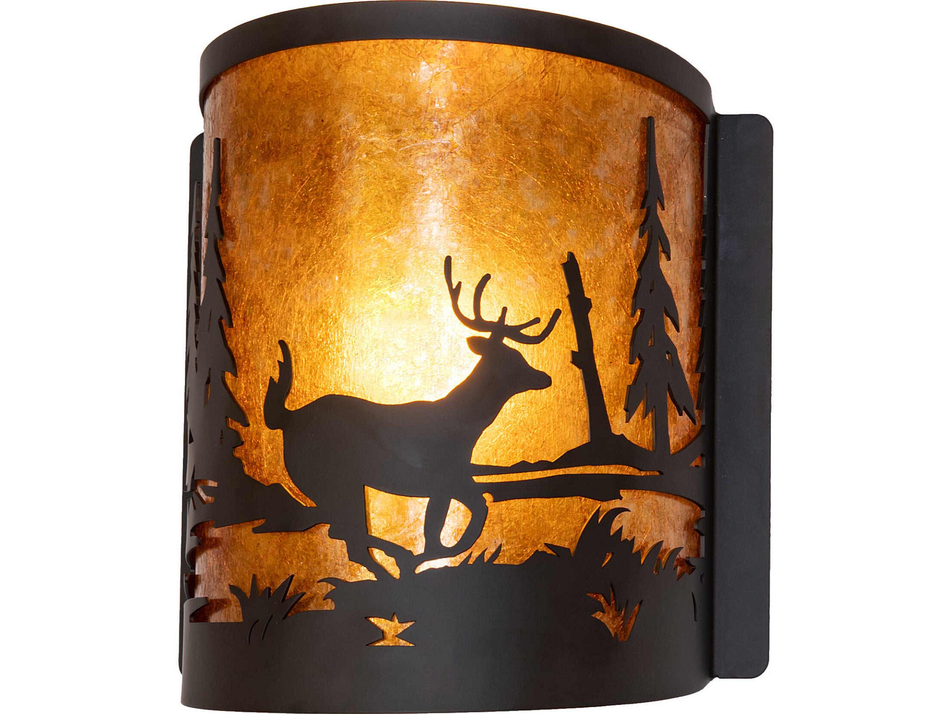 Deer At Lake at 1-Light Amber Mica Bronze Traditional Wall Sconce