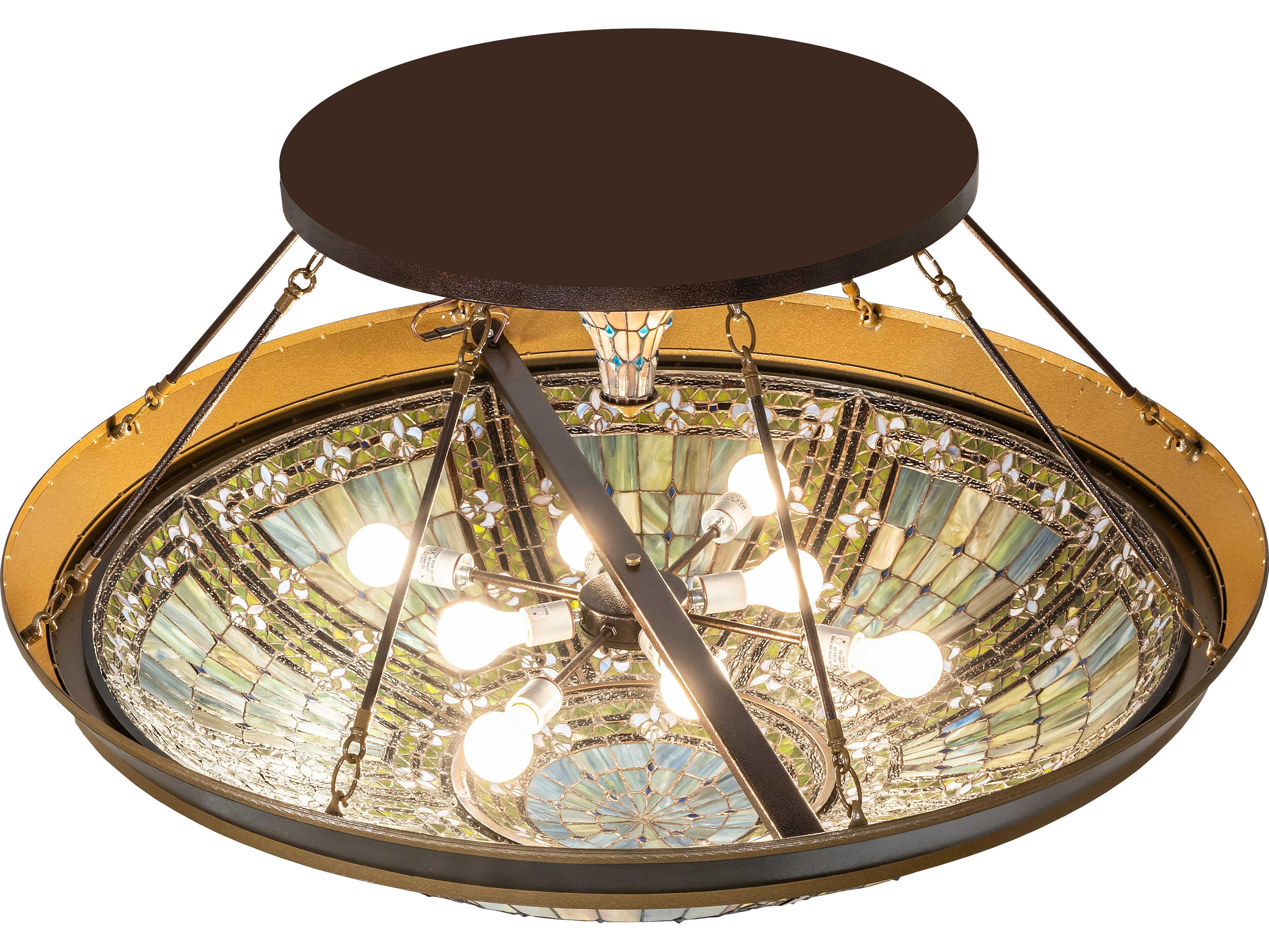 Meyda Fleur-de-lis 8-Light Stained Glass Copper Traditional Semi Flush Mount