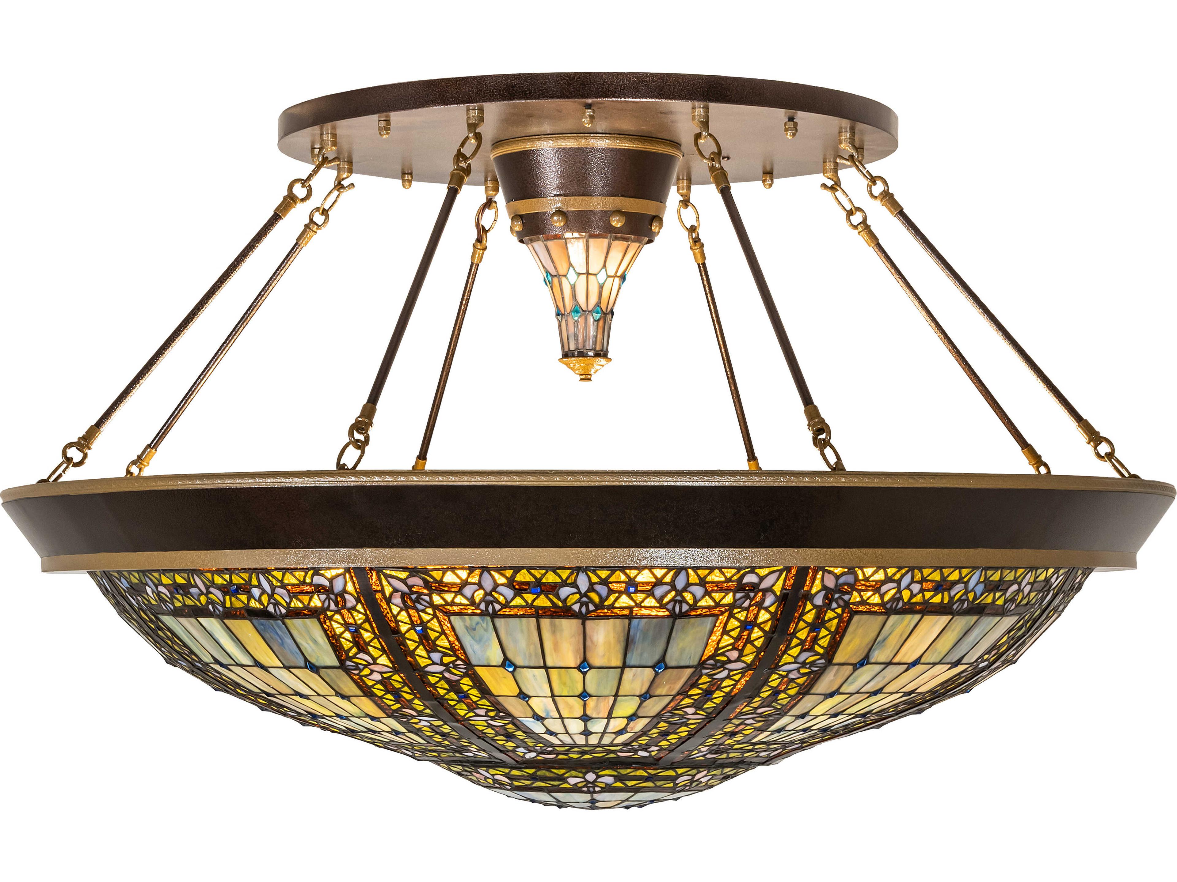 Meyda Fleur-de-lis 8-Light Stained Glass Copper Traditional Semi Flush Mount