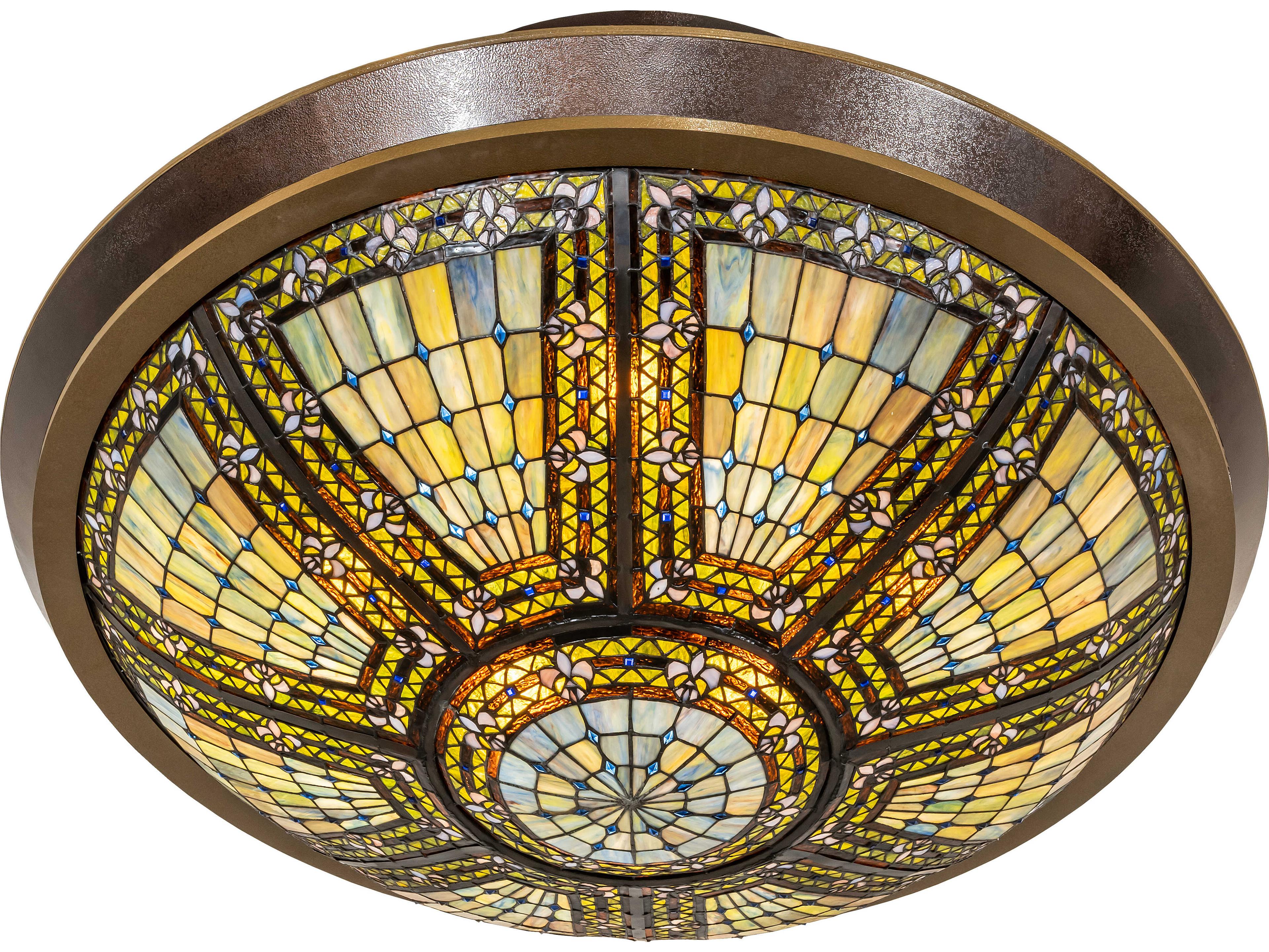 Meyda Fleur-de-lis 8-Light Stained Glass Copper Traditional Semi Flush Mount