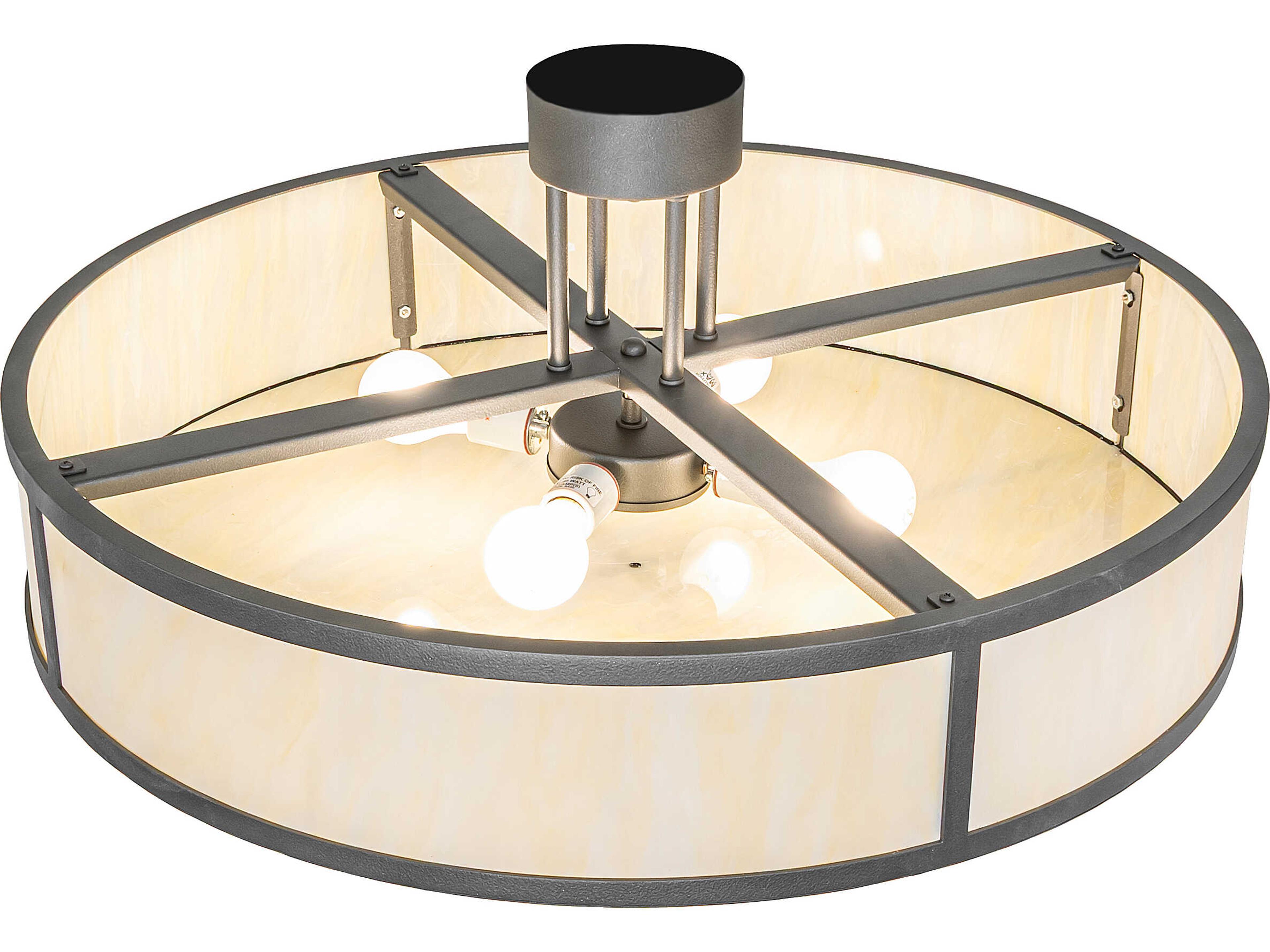 Meyda Cilindro 4-Light Creme Carrare Idalight Gunmetal Semi Flush Mount