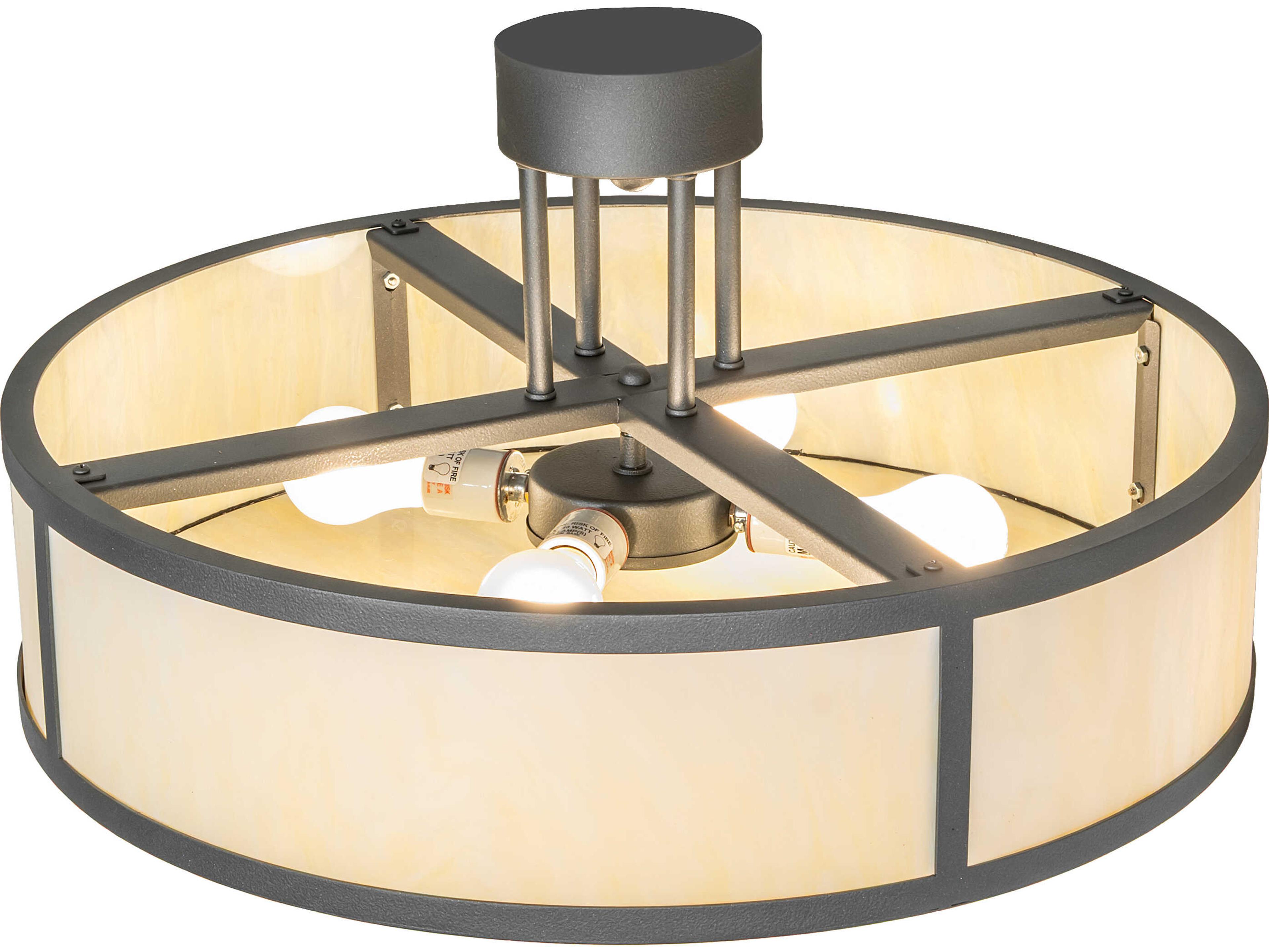 Meyda Cilindro 4-Light Creme Carrare Idalight Gunmetal Semi Flush Mount