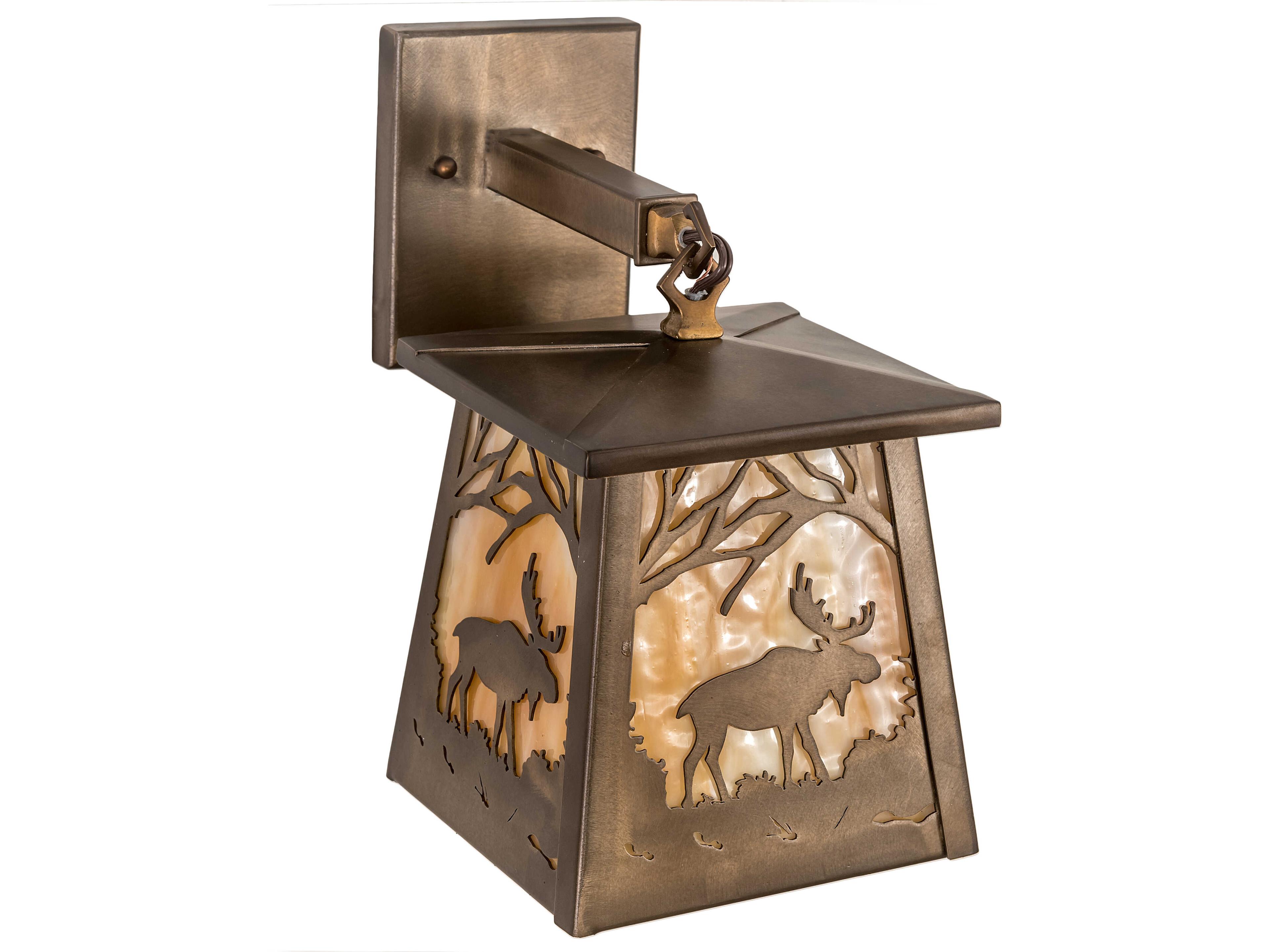 Meyda Moose At Dawn at 1-Light Beige Art Glass Copper Traditional Wall Sconce