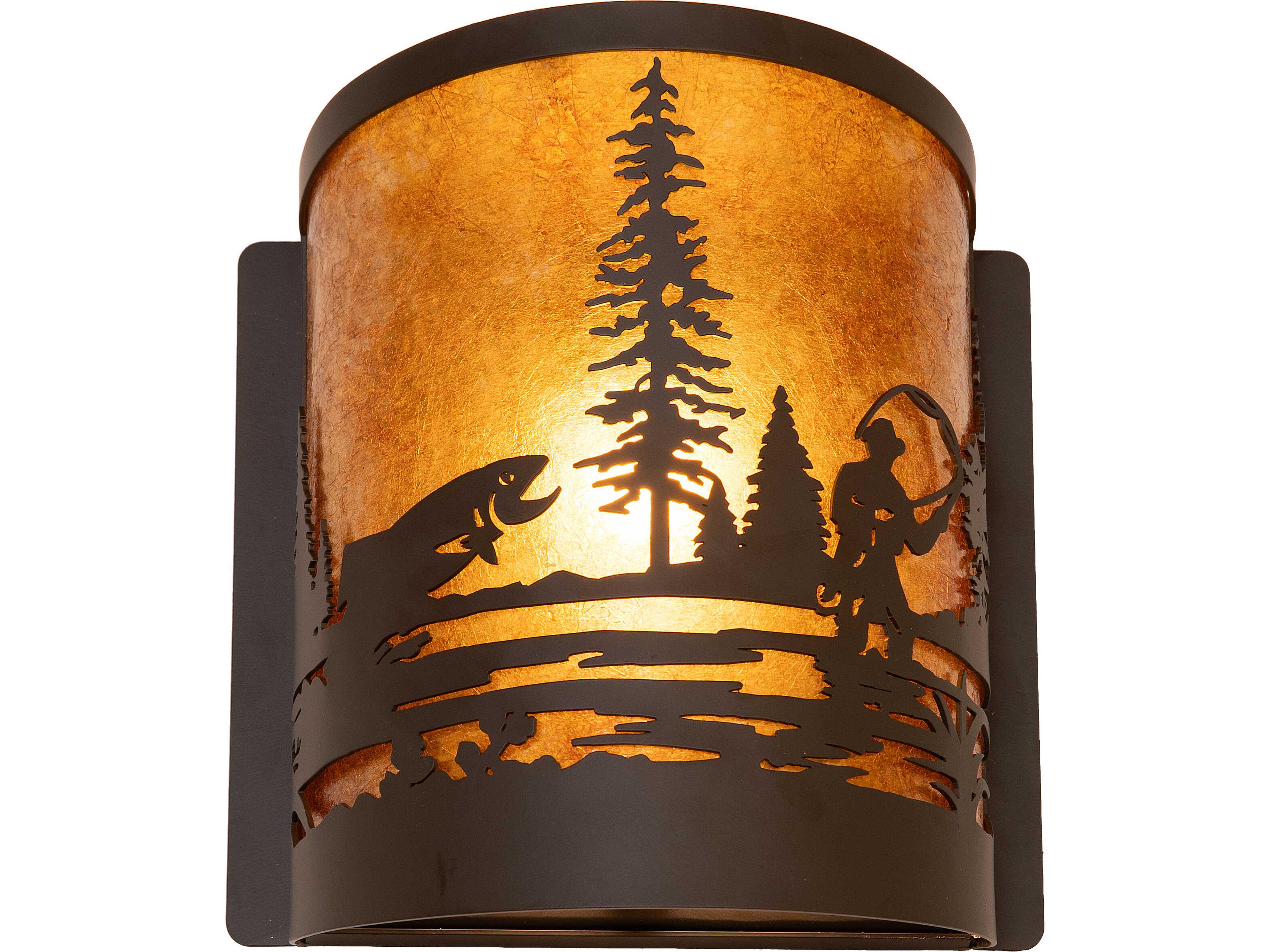 Fly Fishing 1-Light Amber Mica Bronze Traditional Wall Sconce