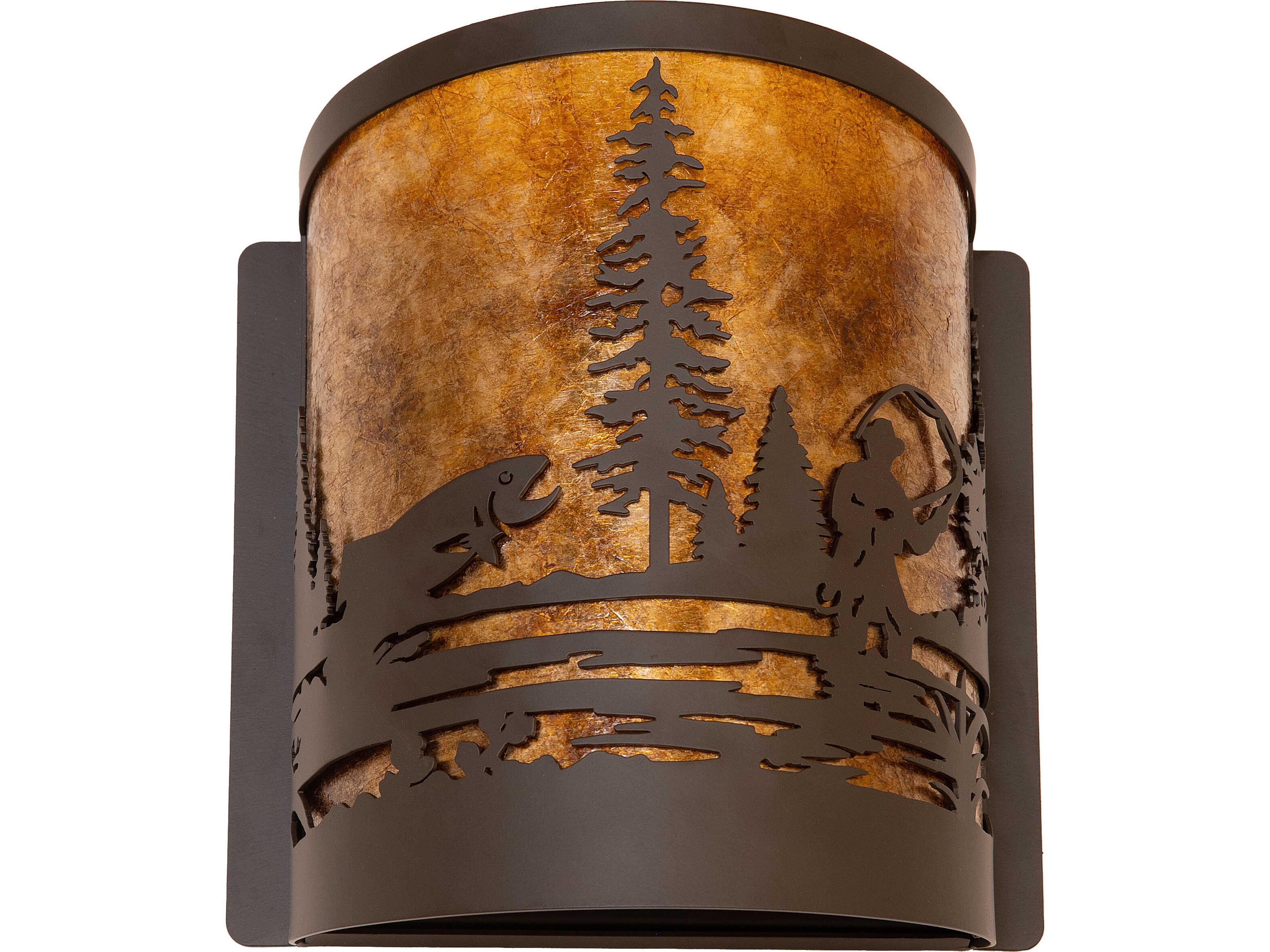 Meyda Fly Fishing 1-Light Amber Mica Bronze Traditional Wall Sconce