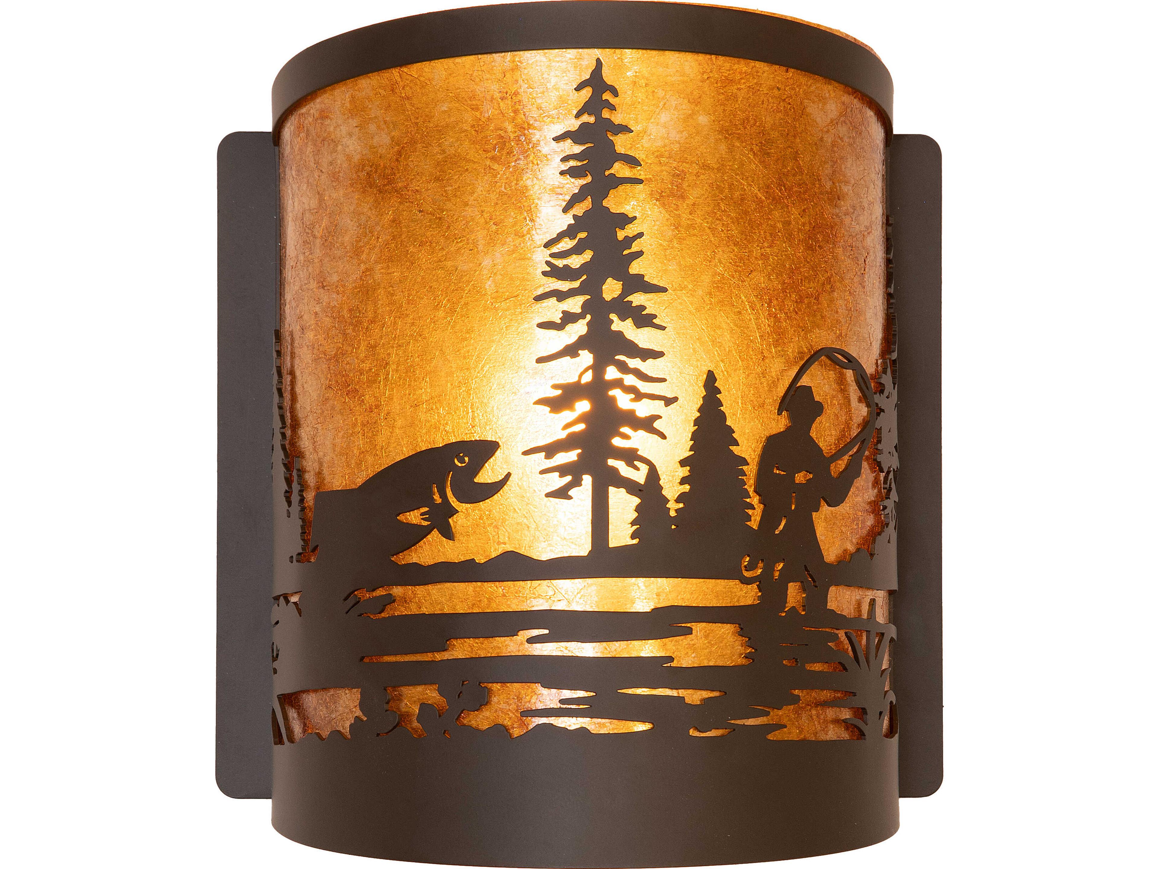 Meyda Fly Fishing 1-Light Amber Mica Bronze Traditional Wall Sconce