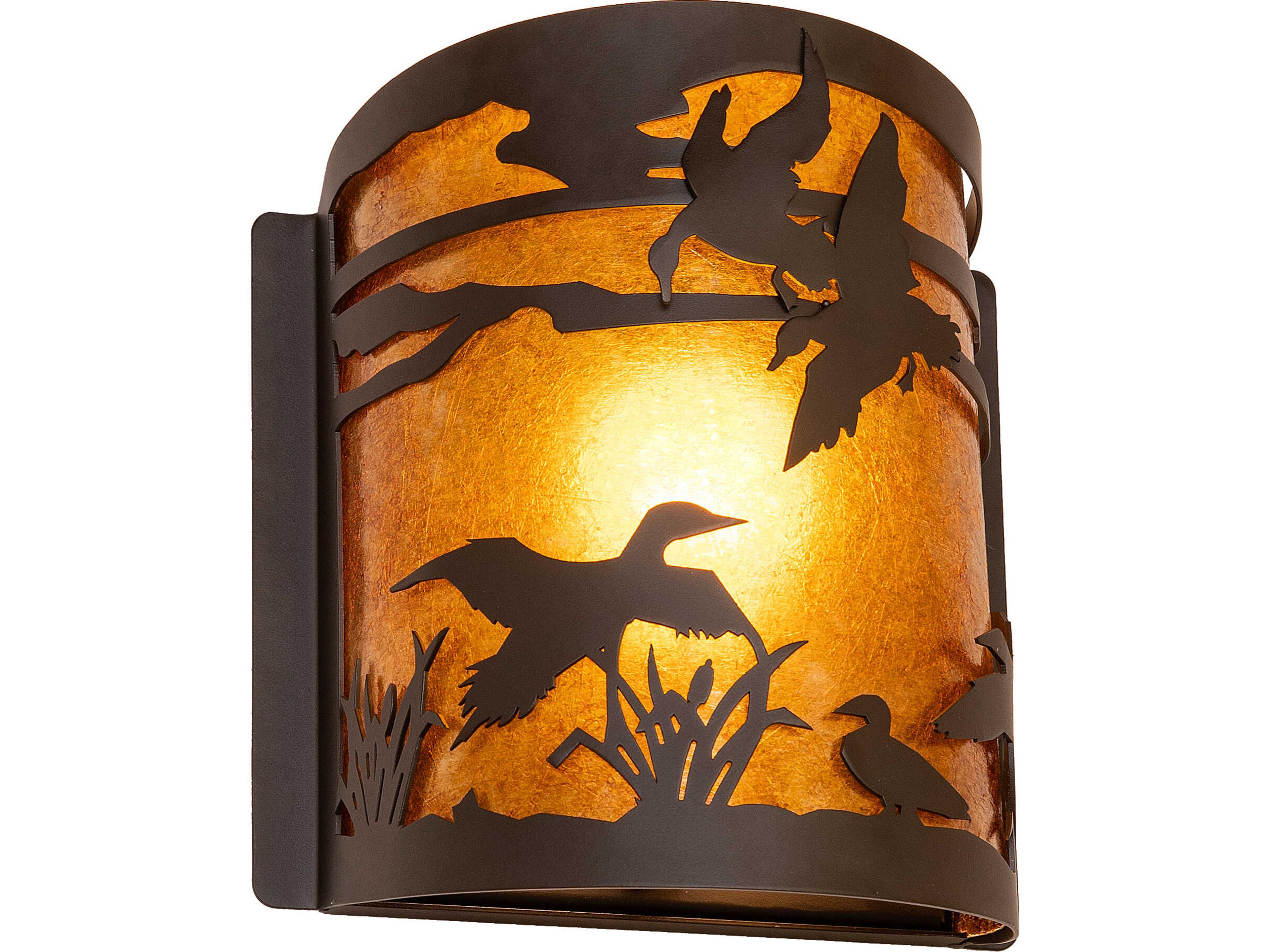 Ducks In Flight in 1-Light Amber Mica Bronze Traditional Wall Sconce